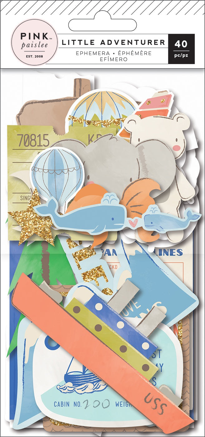 Little Adventurer Ephemera Cardstock Die-Cuts 40/Pkg Boy W/Rose Gold Glitter Accents