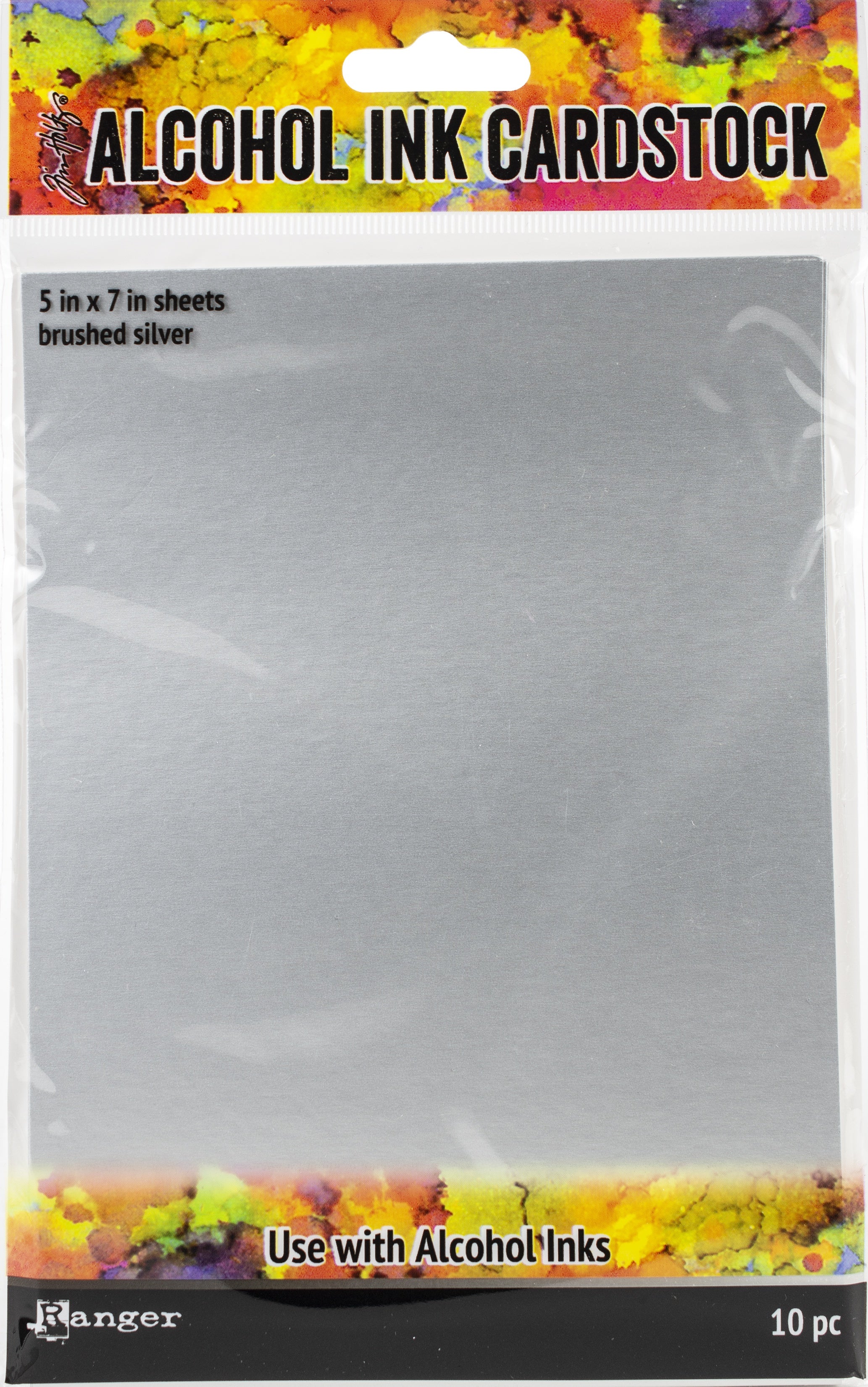 Tim Holtz Alcohol Ink Cardstock 5"X7" 10/Pkg Brushed Silver