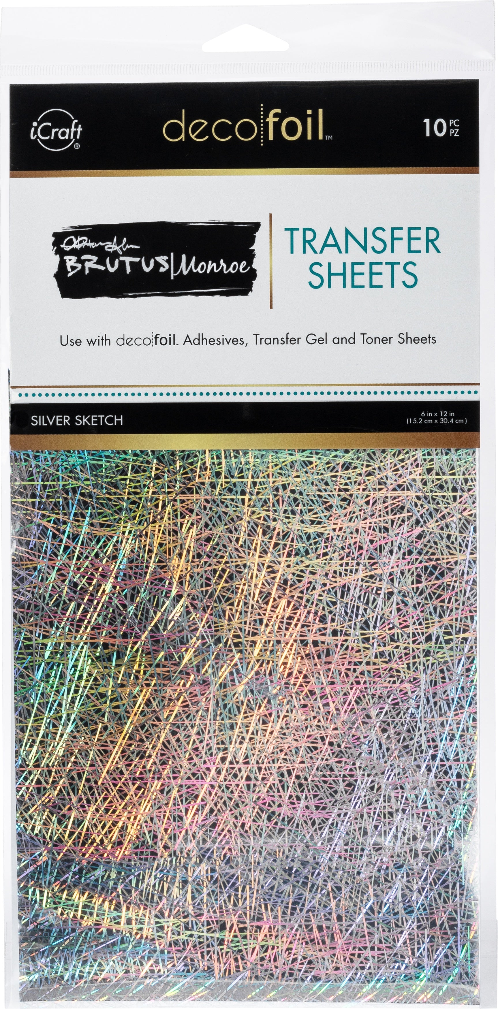 Brutus Monroe Deco Foil Transfer Sheets 6"X12" 10/Pkg Silver Sketch