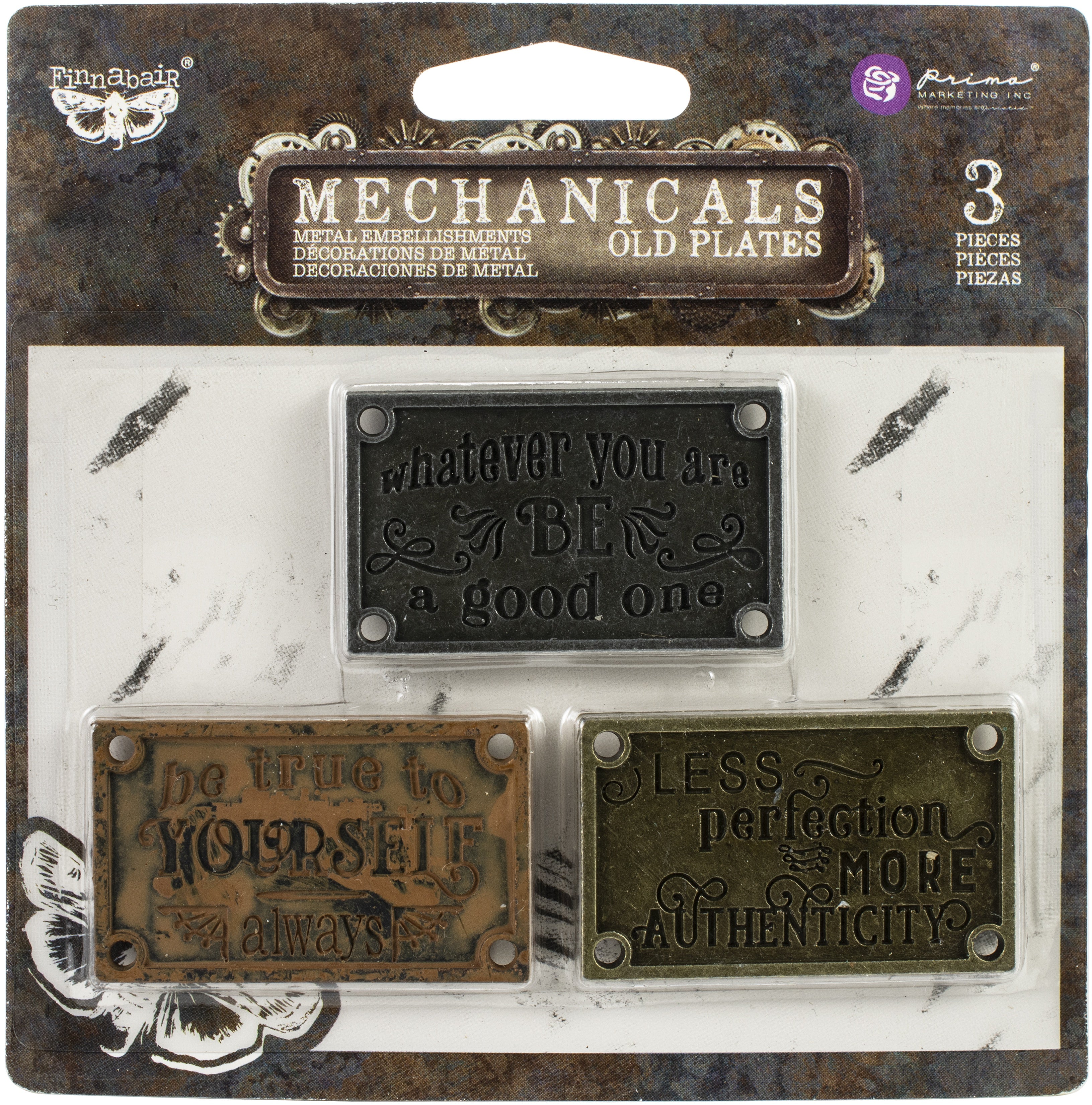 Finnabair Mechanicals Metal Embellishments Old Plates 3/Pkg