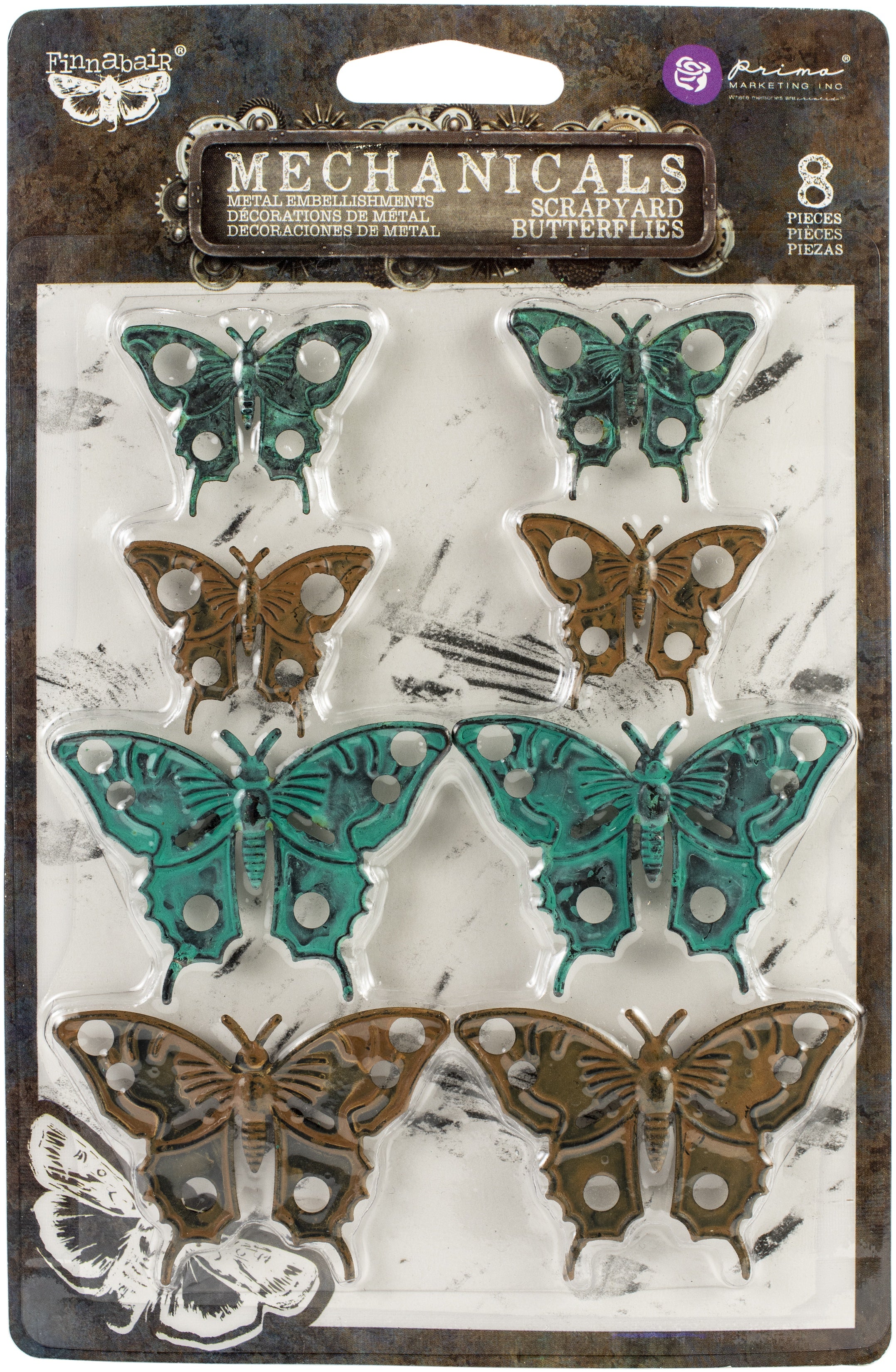 Finnabair Mechanicals Metal Embellishments Scrapyard Butterflies 8/Pkg