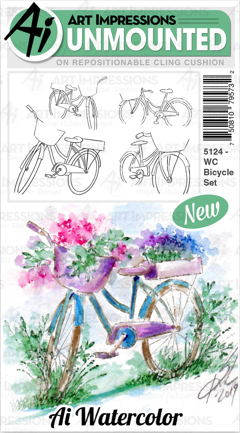 Art Impressions Watercolor Cling Rubber Stamps Bicycle