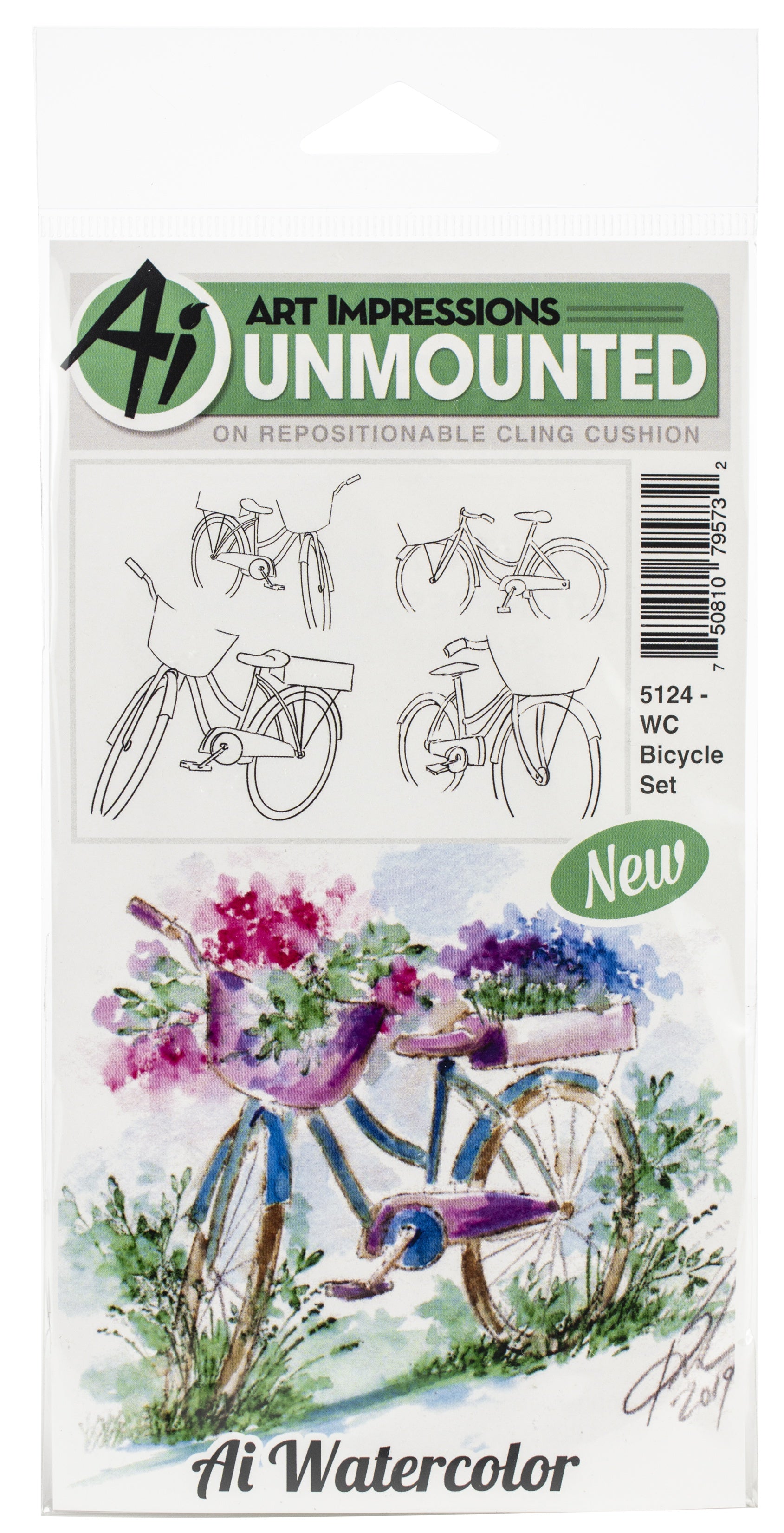 Art Impressions Watercolor Cling Rubber Stamps Bicycle