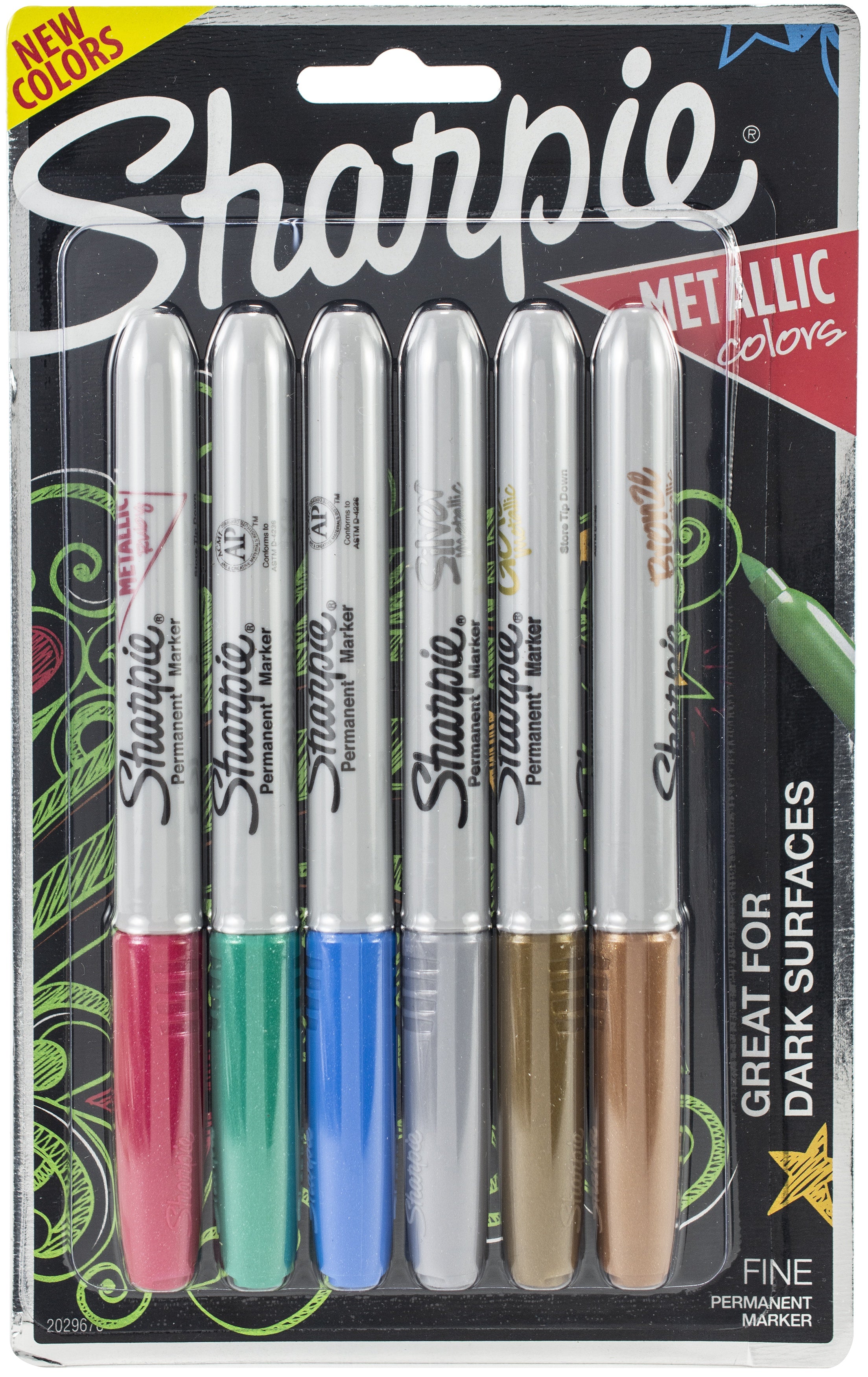 Sharpie Metallic Fine Point Permanent Markers 6/Pkg Ruby,sapphire,emerald,bronze,silver,gold