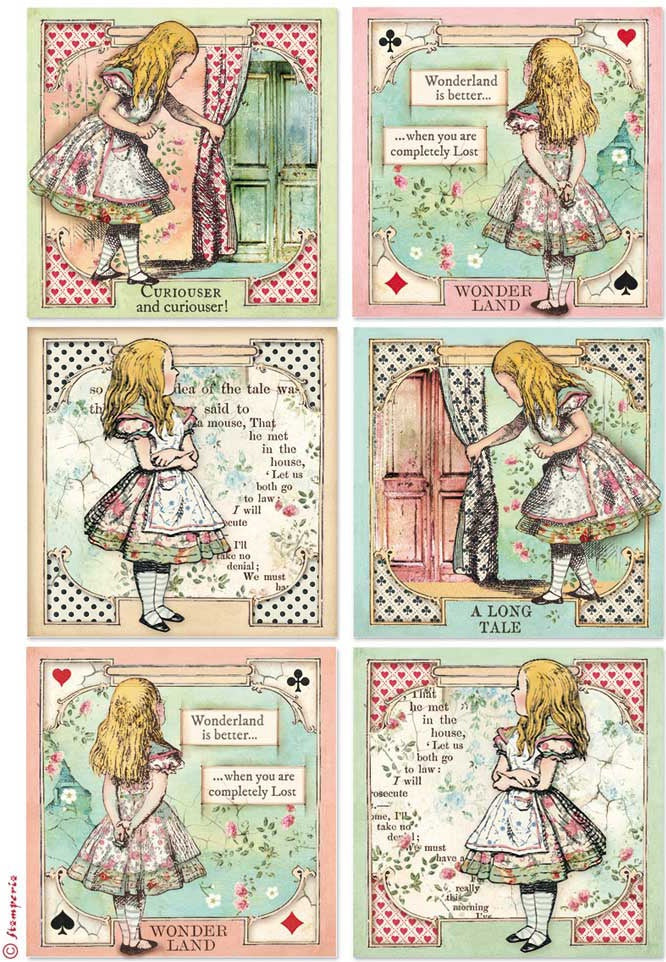 Stamperia Rice Paper Sheet A4 Alice Cards