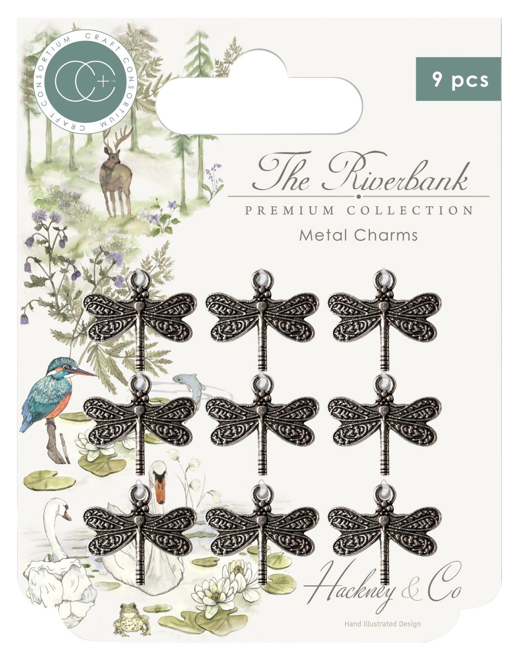 Craft Consortium The Riverbank Metal Charms 9/Pkg Silver Dragonfly