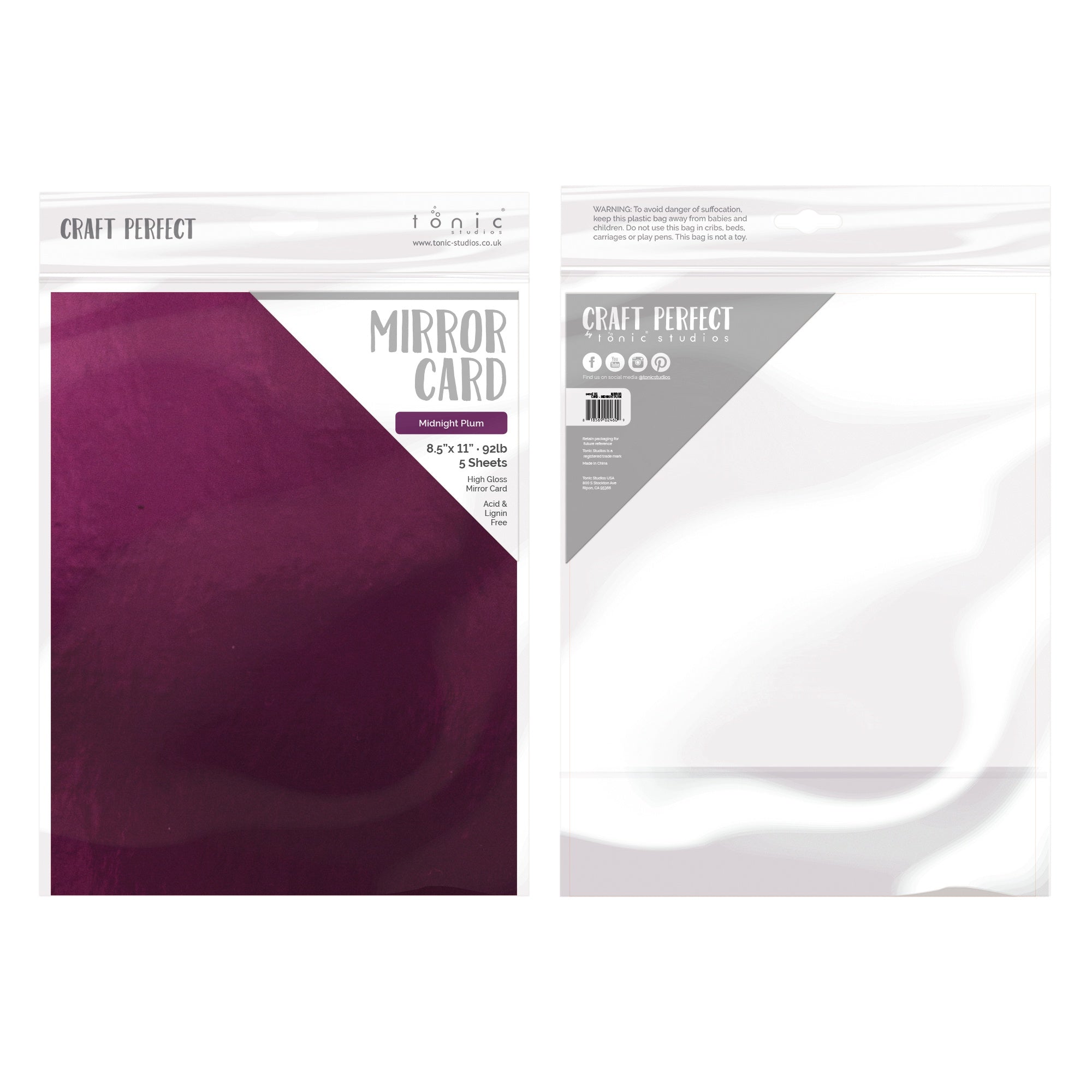 Craft Perfect Mirror Cardstock 8.5"X11" 5/Pkg Midnight Plum