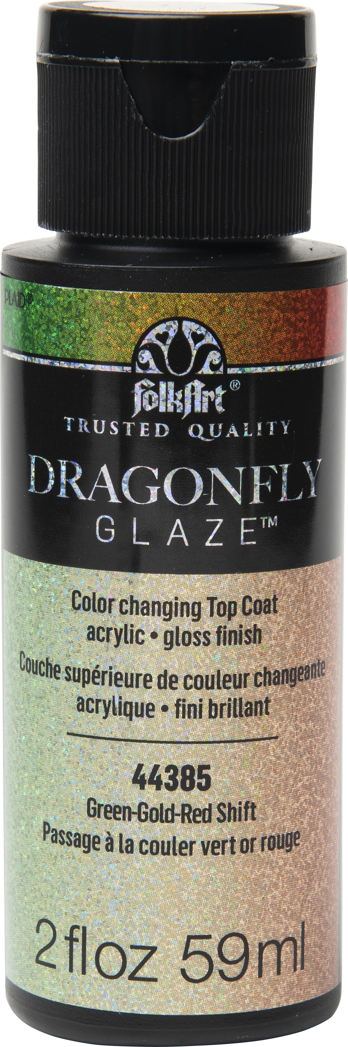 Folkart Dragonfly Glaze Topcoat 2.5oz Green, Gold, Red Shift