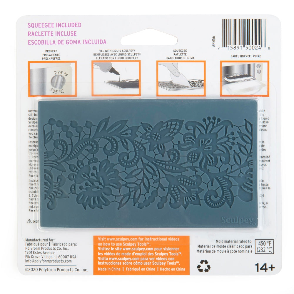 Liquid Sculpey Silicone Bakeable Mold W/Squeegee Lace