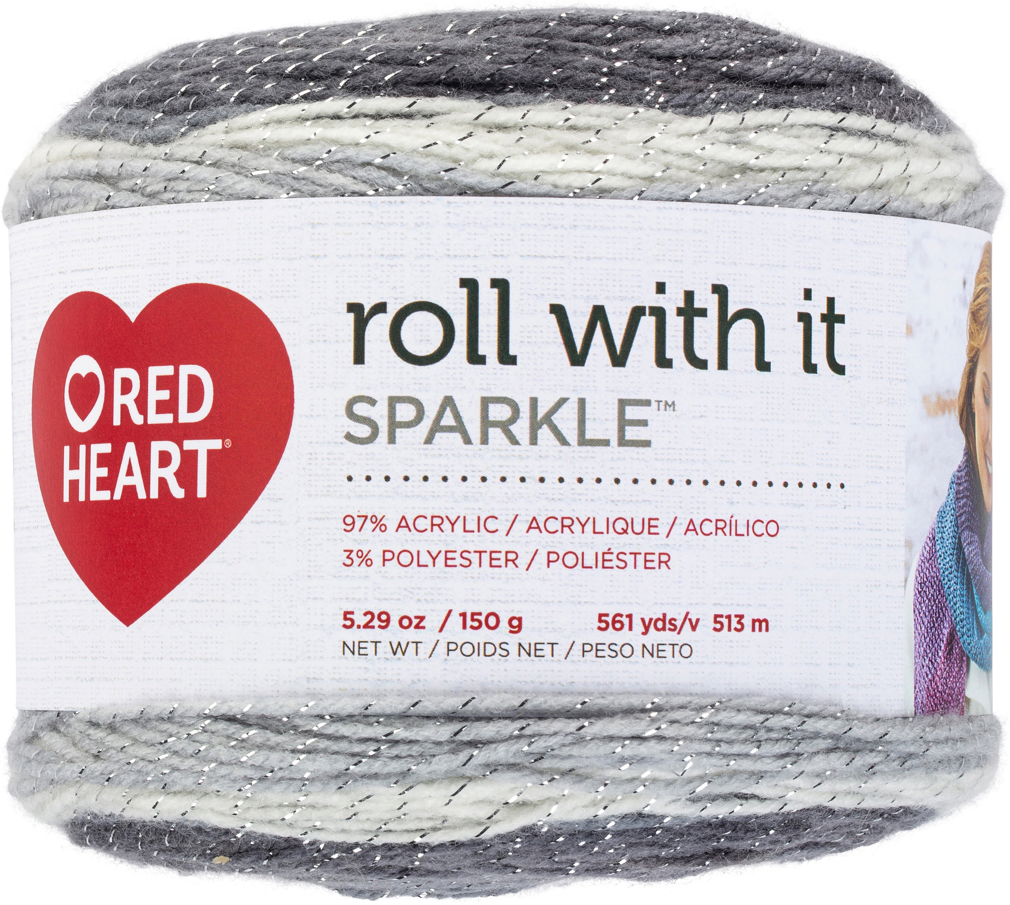 Red Heart Yarn Roll With It Sparkle Diamonds