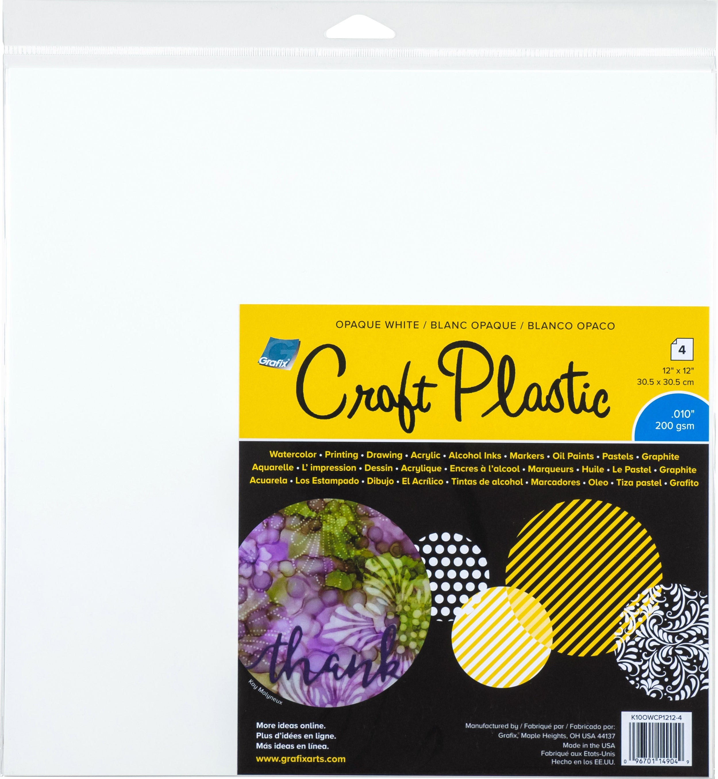 Grafix Craft Plastic Sheets 12"X12" 4/Pkg Opaque White .010