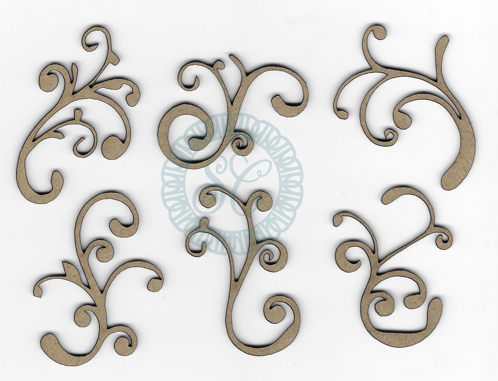 Scrapaholics Laser Cut Chipboard 1.8mm Thick Flourish Bits, 6/Pkg, 1.25"X2"