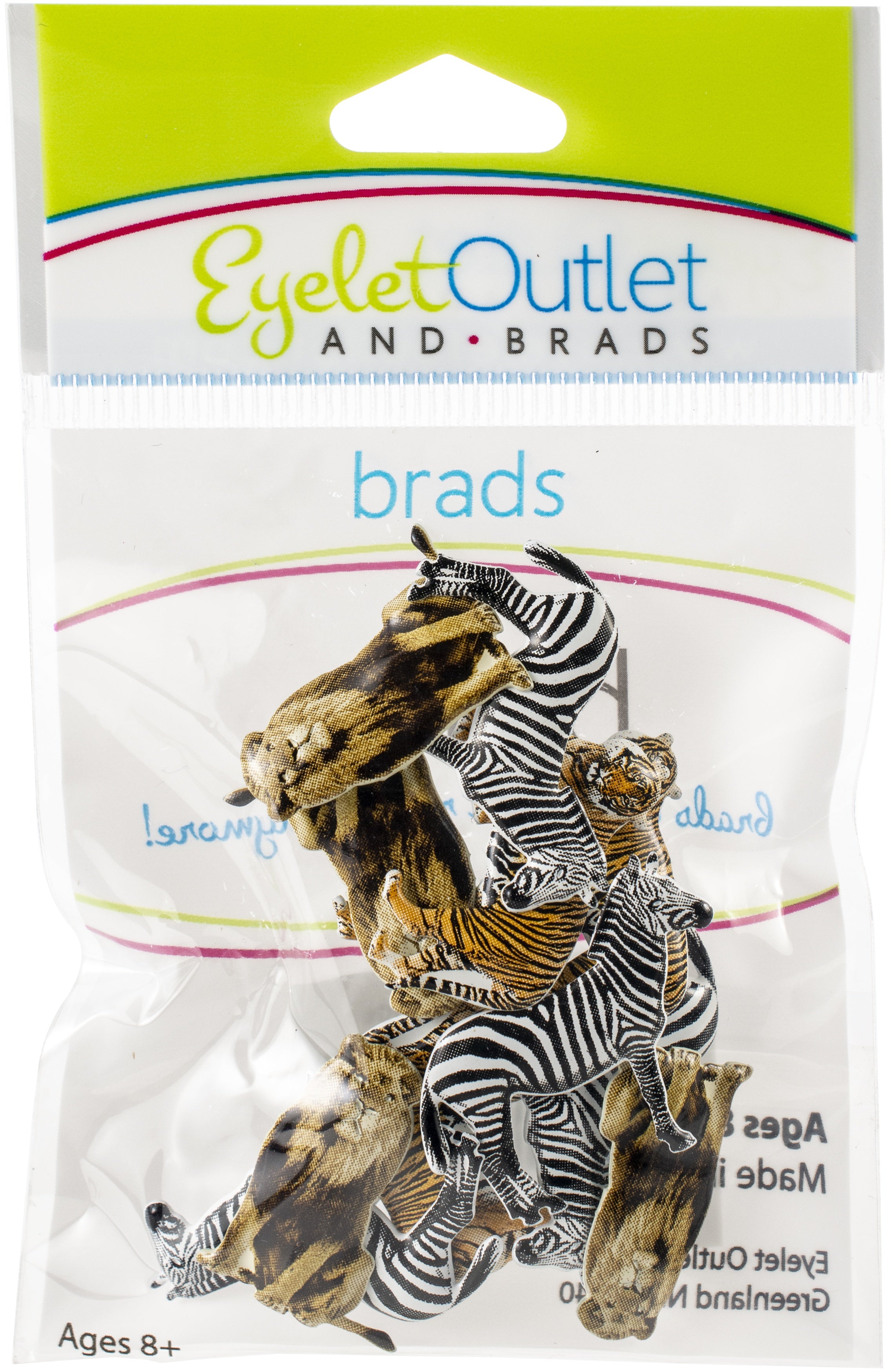 Eyelet Outlet Shape Brads 12/Pkg Zebra, Lion & Tiger