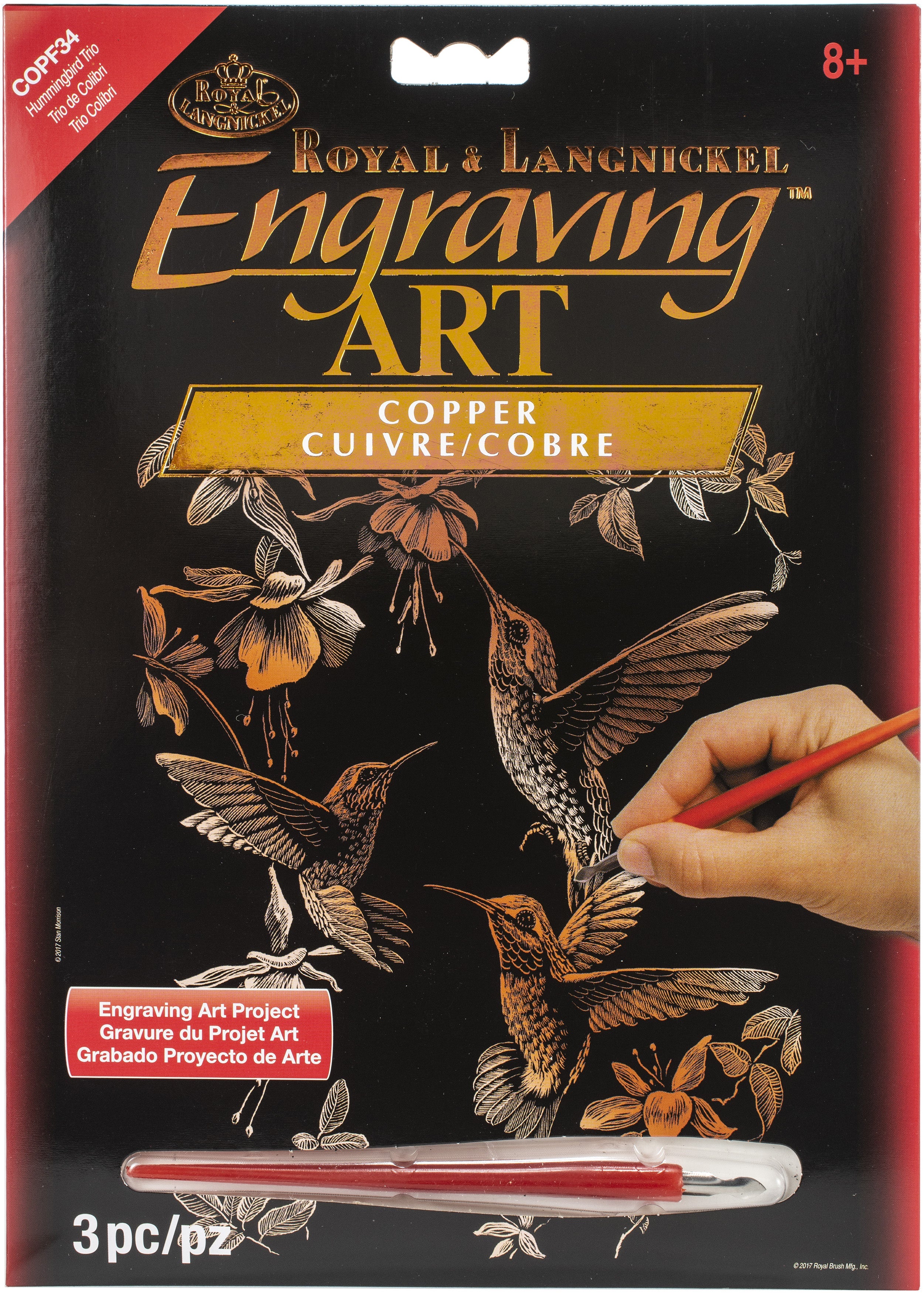 Copper Foil Engraving Art Kit 8"X10" Hummingbird Trio