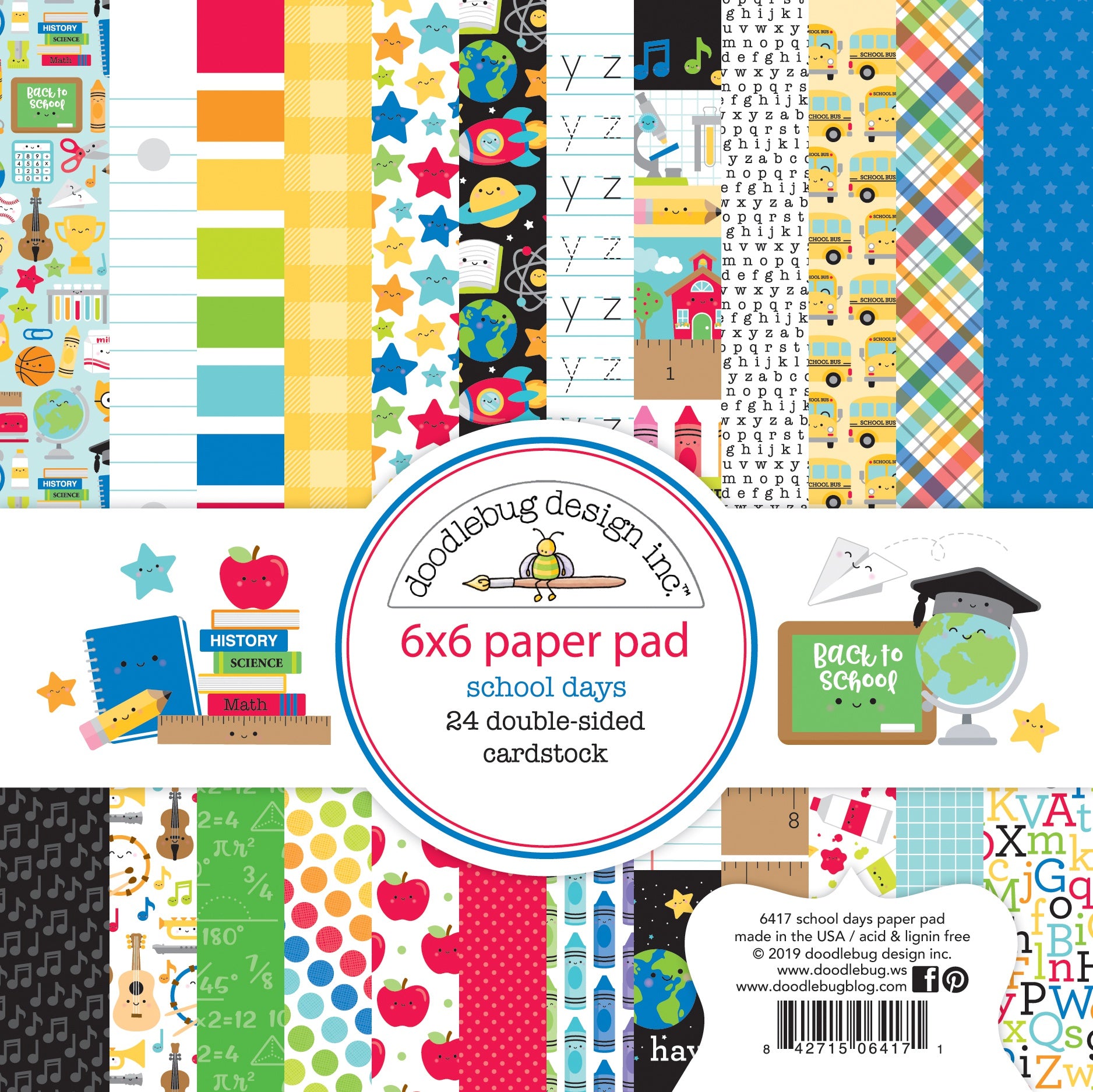 Doodlebug Double-Sided Paper Pad 6"X6" 24/Pkg School Days, 12 Designs/2 Each