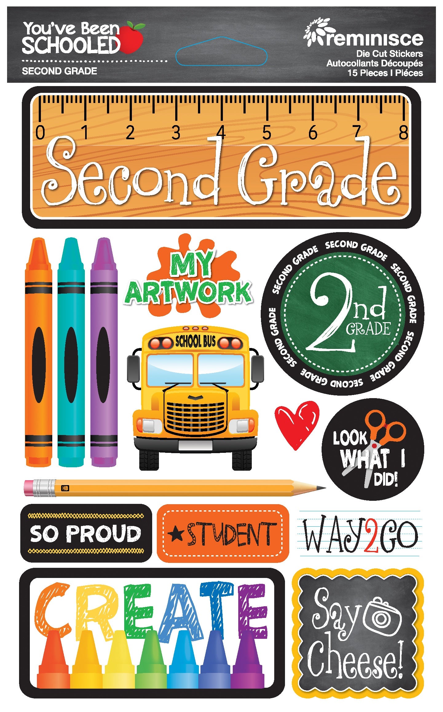Reminisce You've Been Schooled 3D Dimensional Stickers 2nd Grade
