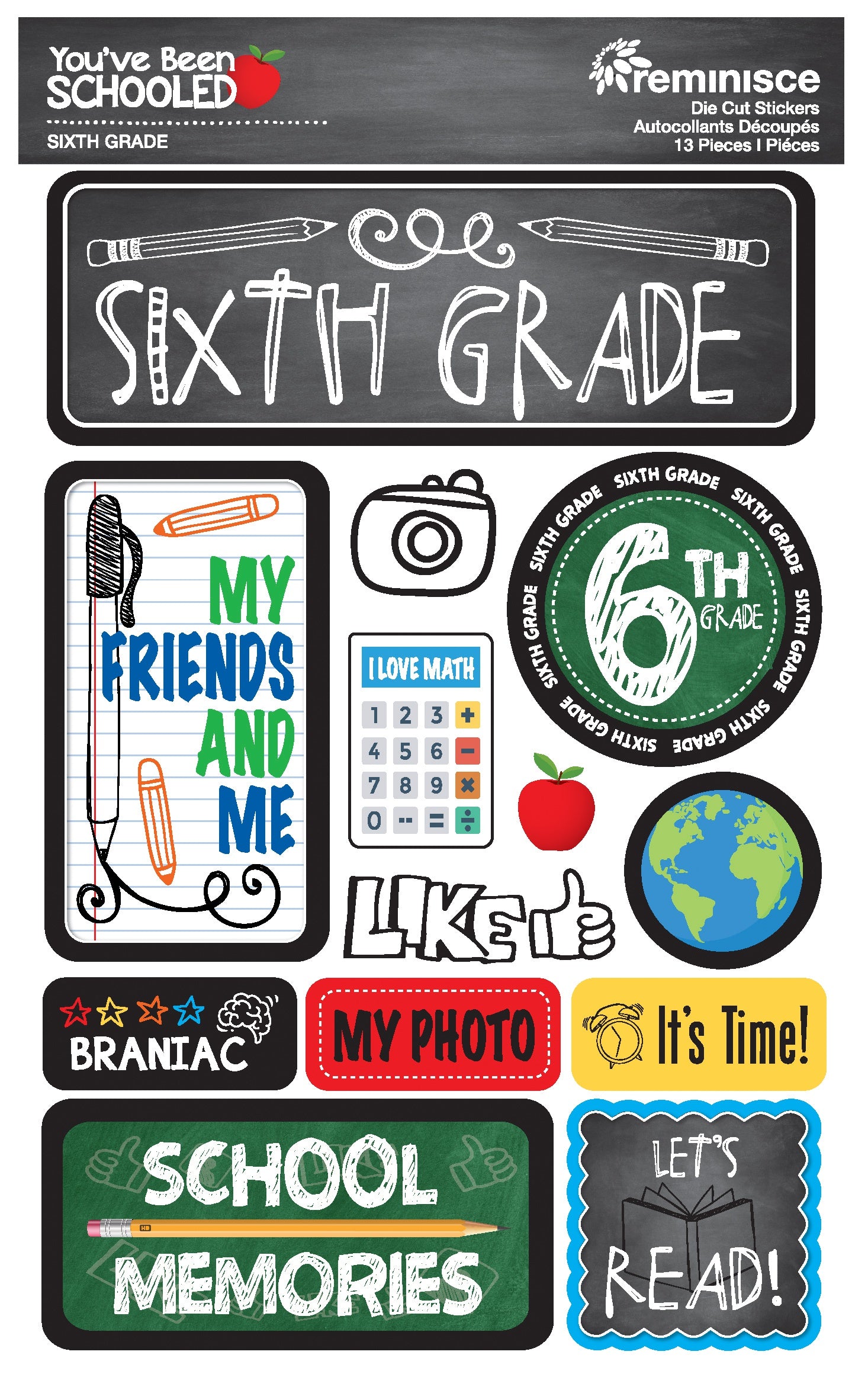 Reminisce You've Been Schooled 3D Dimensional Stickers 6th Grade