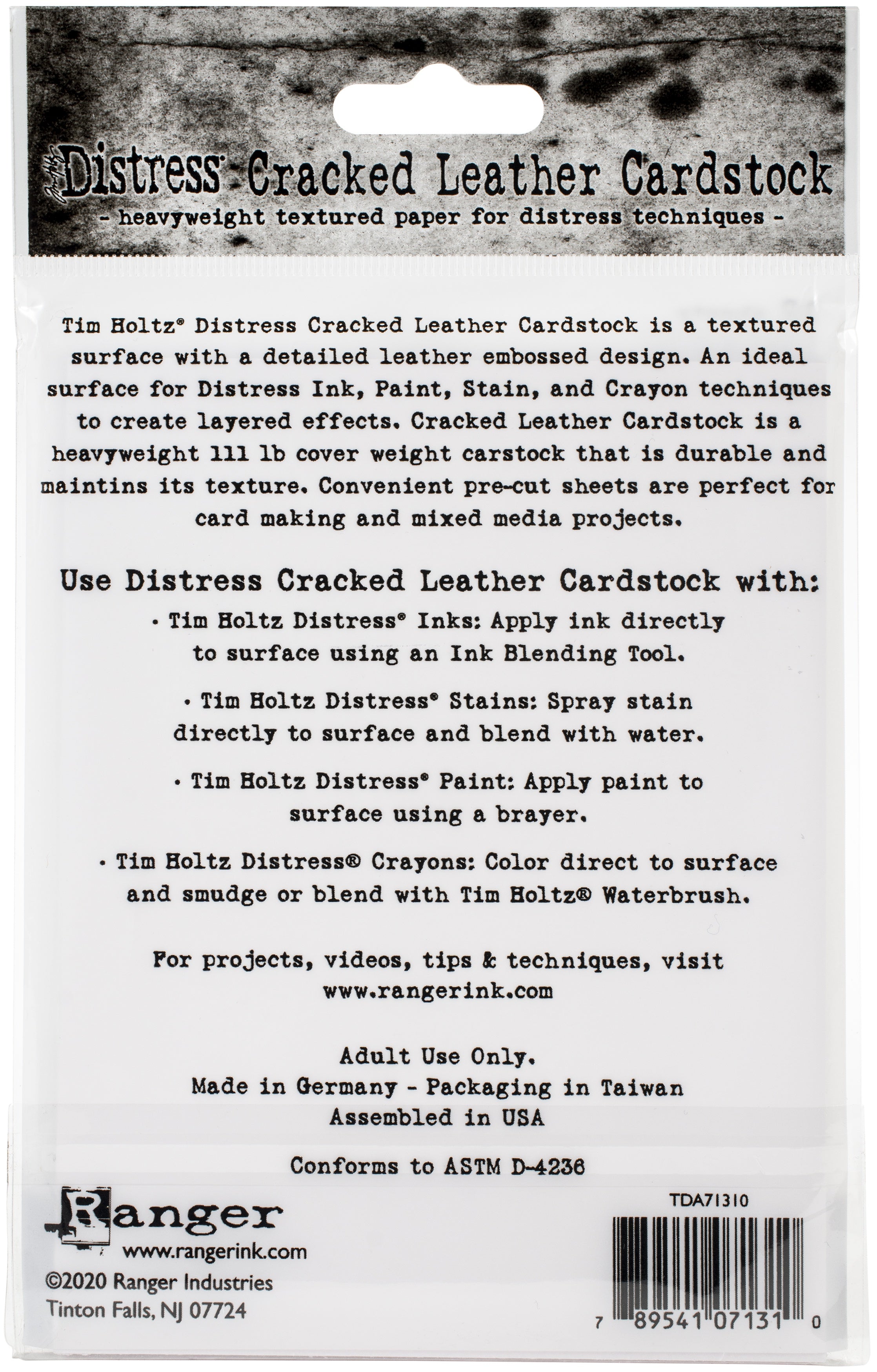 Tim Holtz Distress Cracked Leather Cardstock 12/Pkg 4.25"X5.5"