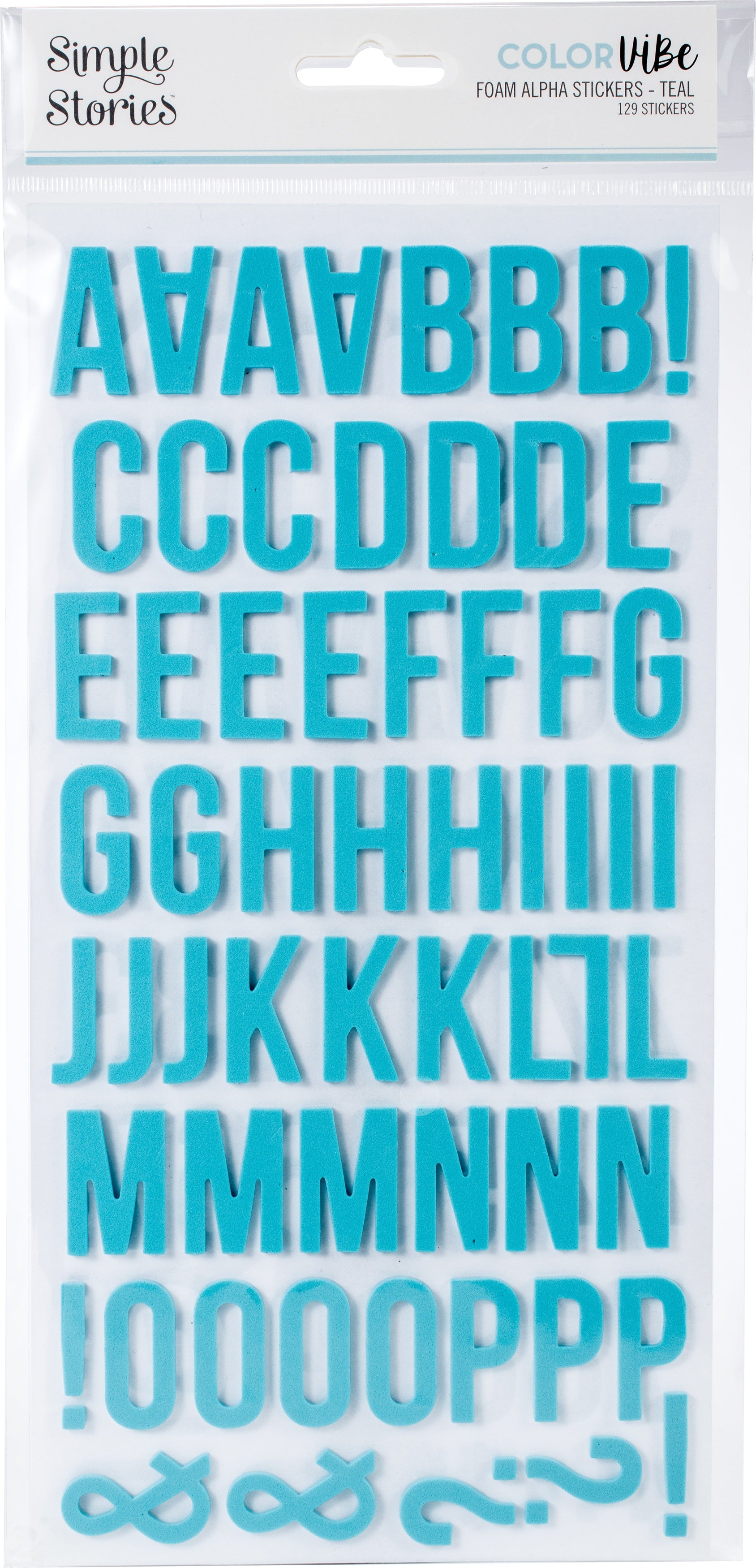 Simple Stories Color Vibe Foam Alpha Stickers 6"X12" 129/Pkg Teal