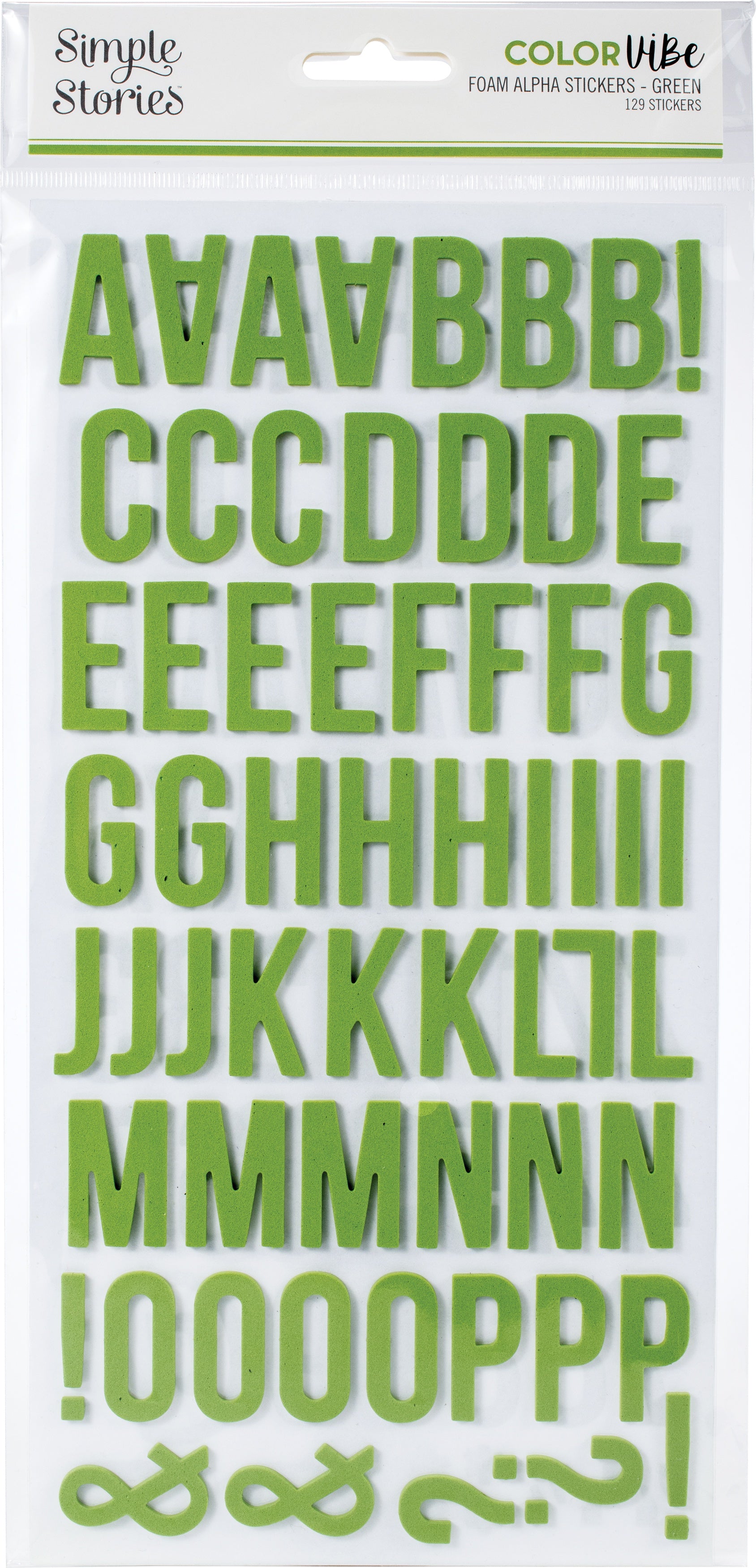 Simple Stories Color Vibe Foam Alpha Stickers 6"X12" 129/Pkg Green