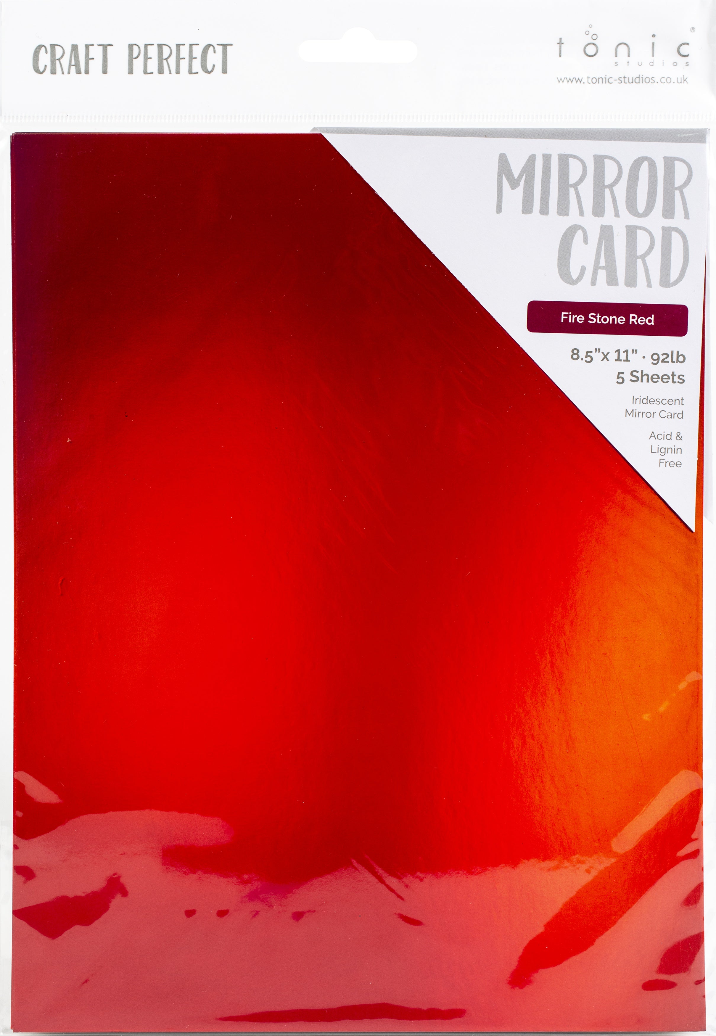 Craft Perfect Mirror Cardstock 92lb 8.5"X11" 5/Pkg Iridescent -Fire Stone Red
