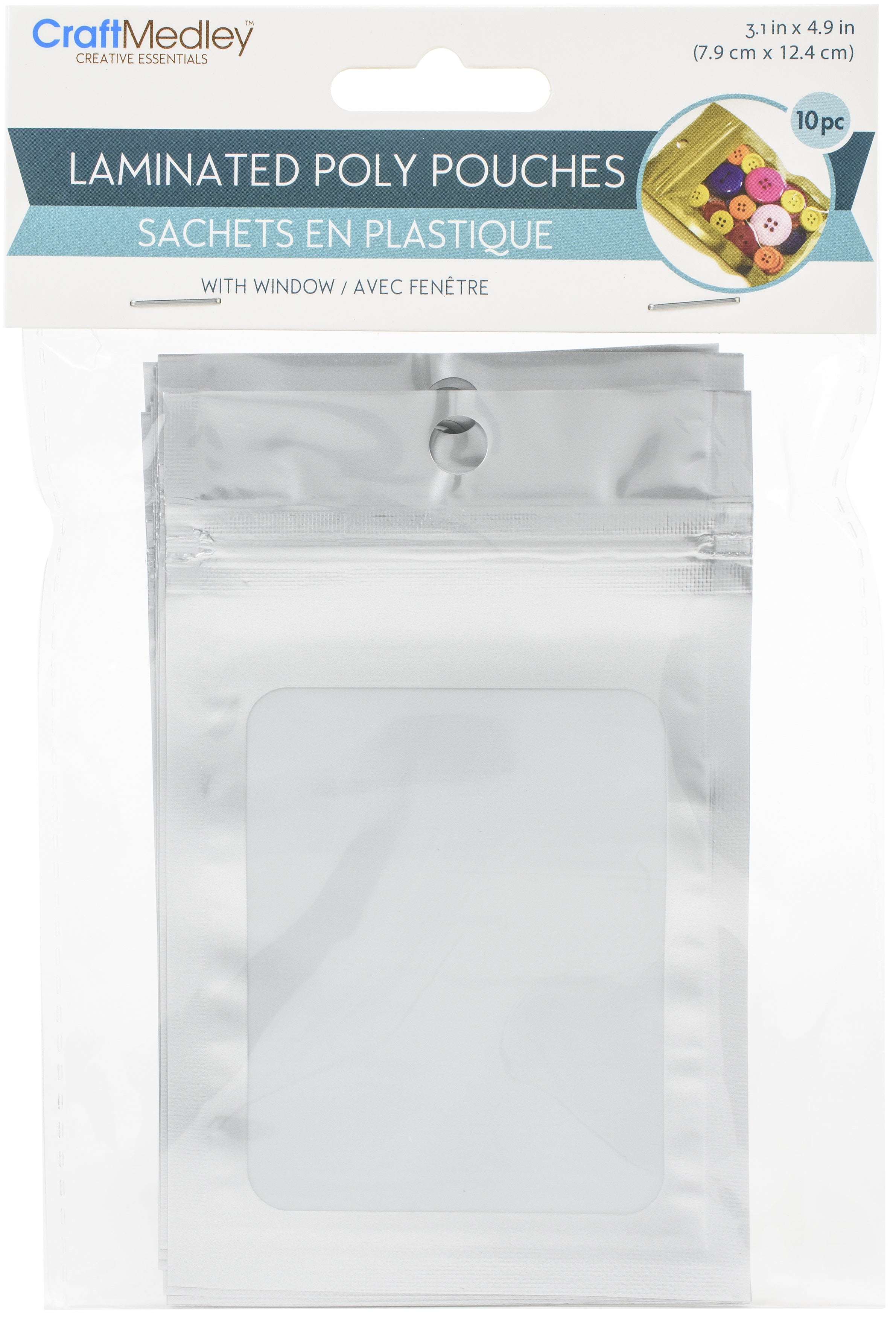 Zip-Lock Laminated Pouches W/Window 3.125"X4.875" 10/Pkg Silver