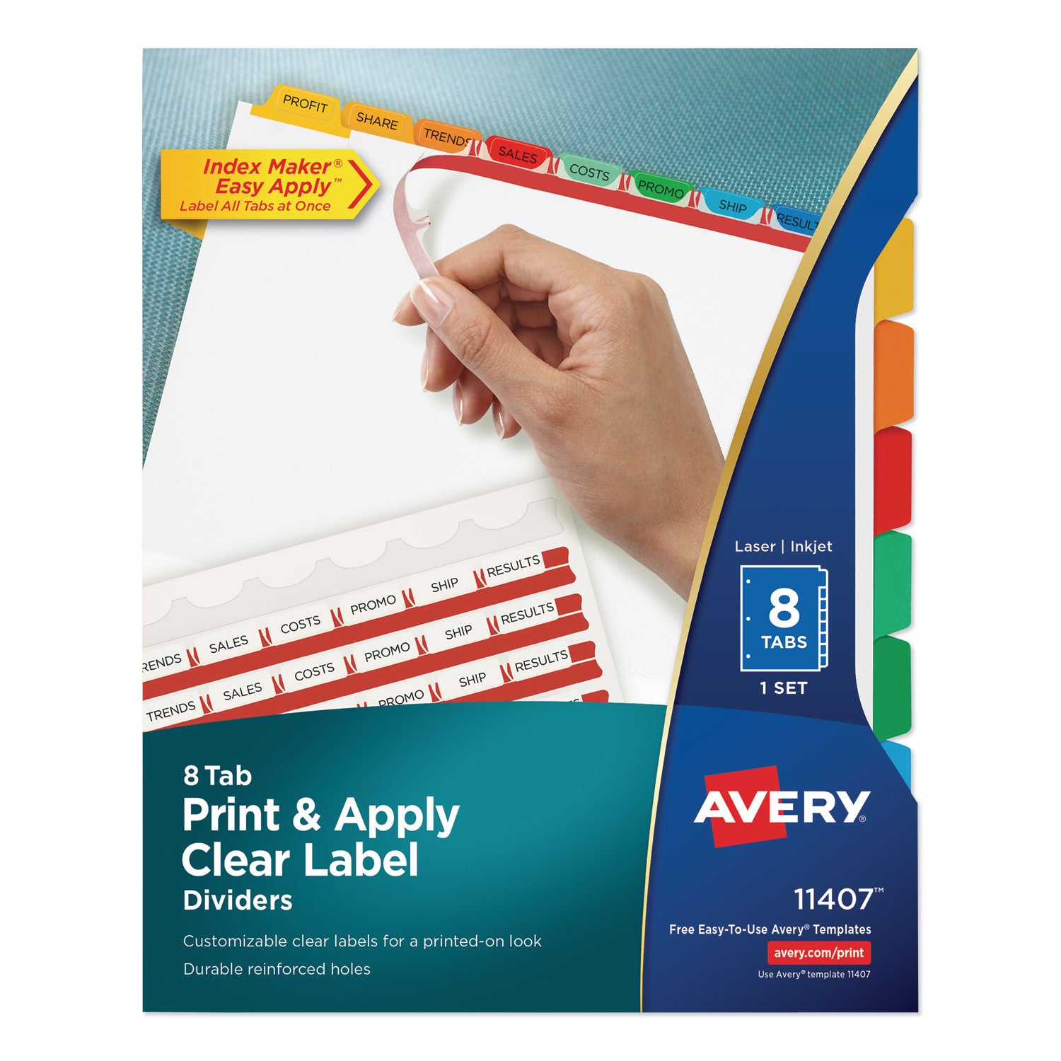 Avery® Index Maker Print & Apply Clear Label Dividers w/Color Tabs, 8-Tab, Letter