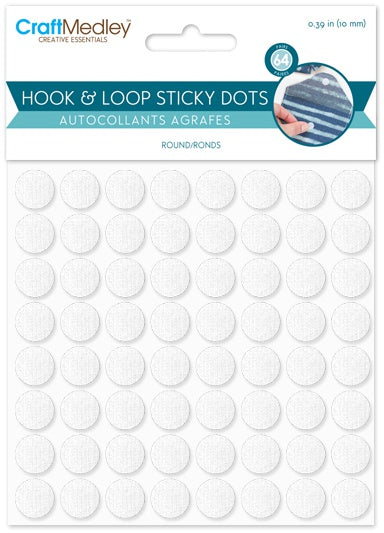 MultiCraft 3D Dual-Adhesive Hook & Loop Dots White Round, 3/8", 64/Pkg