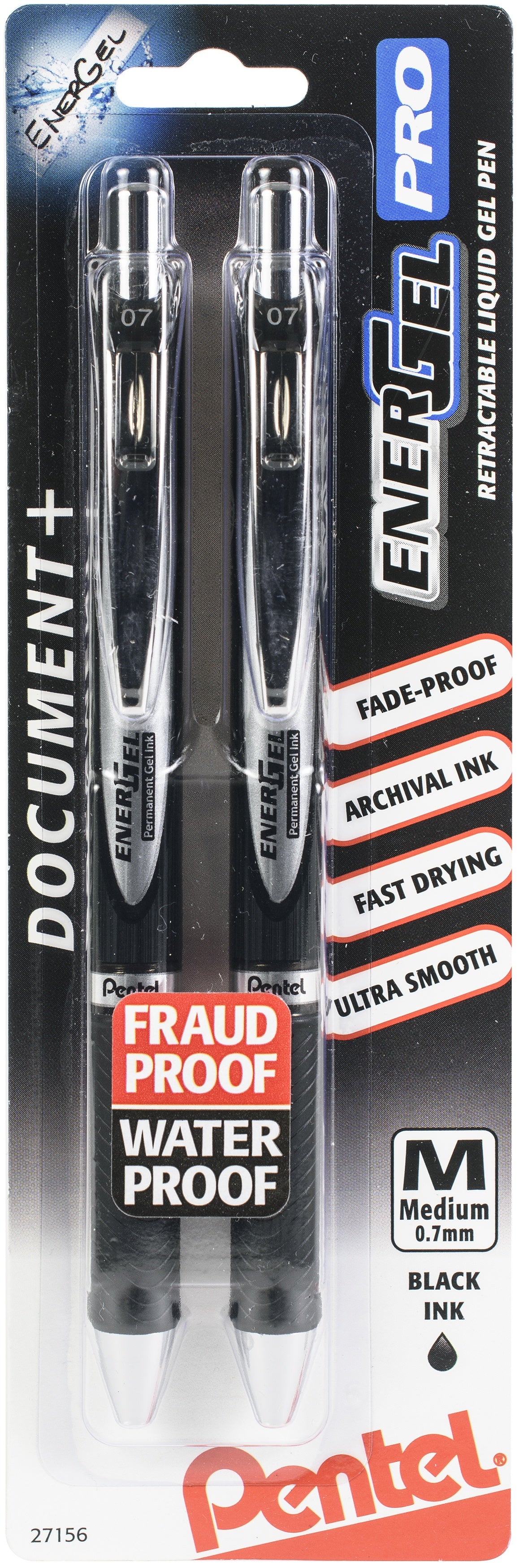 Pentel EnerGel PRO Permenant Gel Pen .7mm 2/Pkg Black