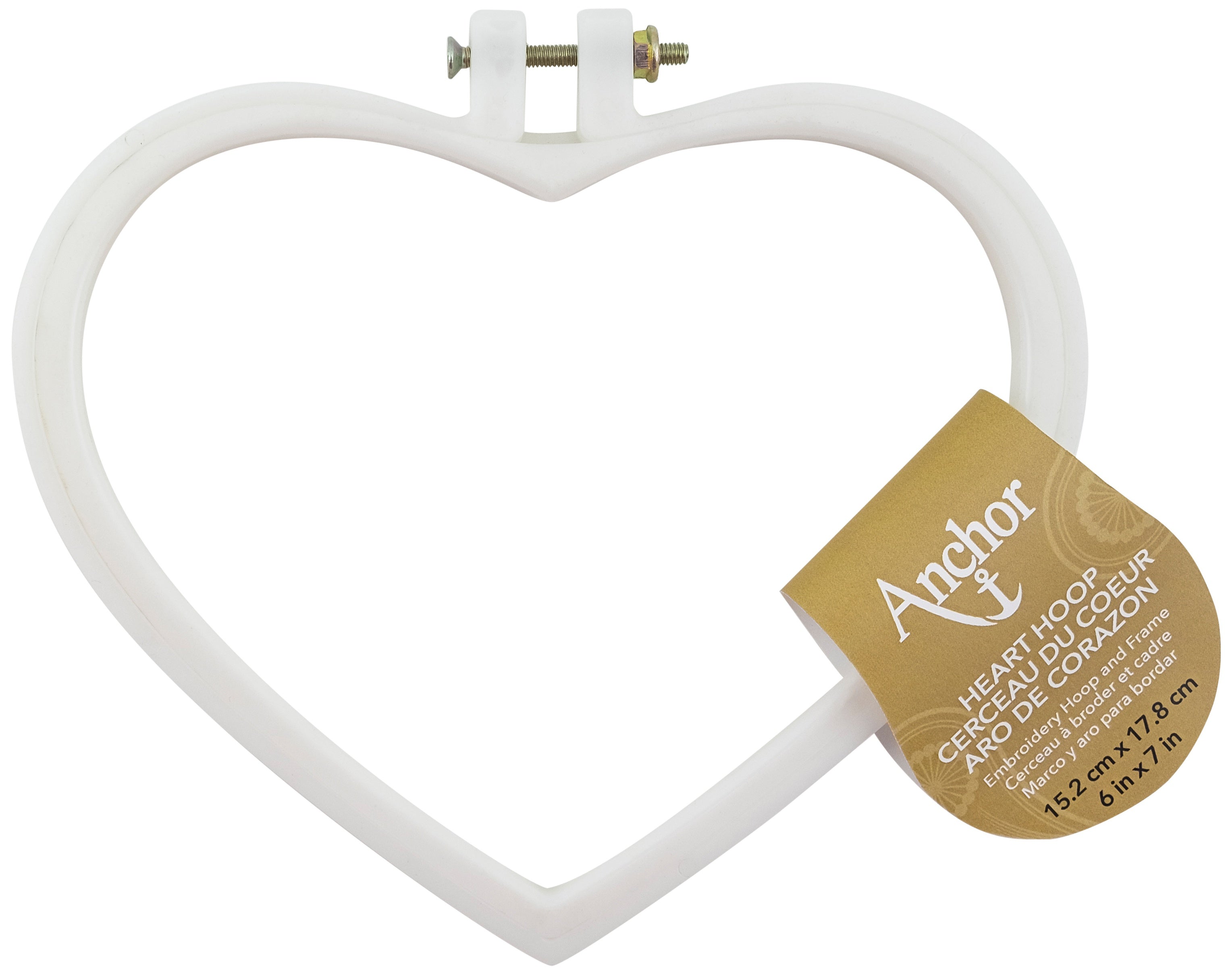Anchor Plastic Heart Shaped Embroidery Hoops  6" White