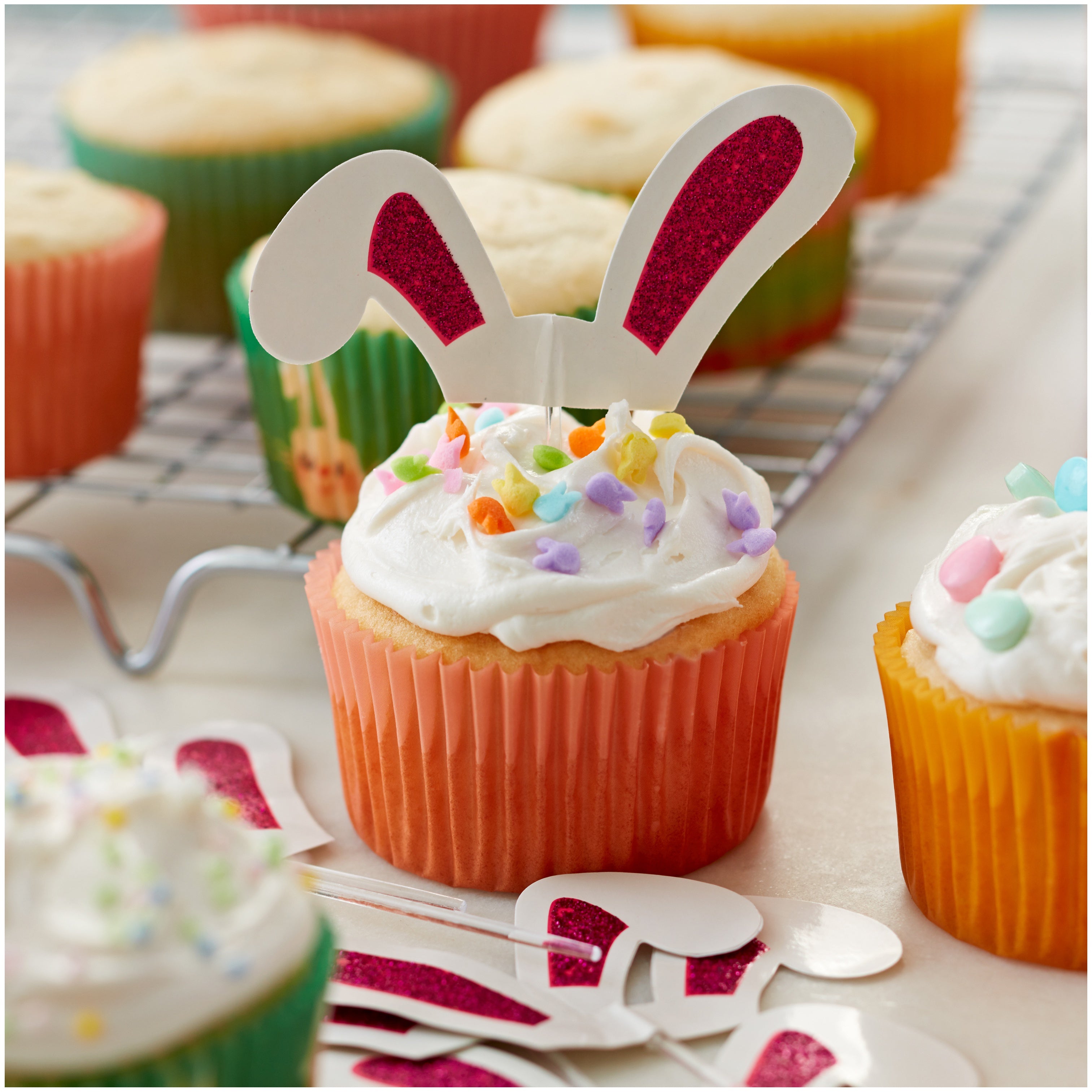 Cupcake Toppers 24/Pkg Bunny Ear Glitter
