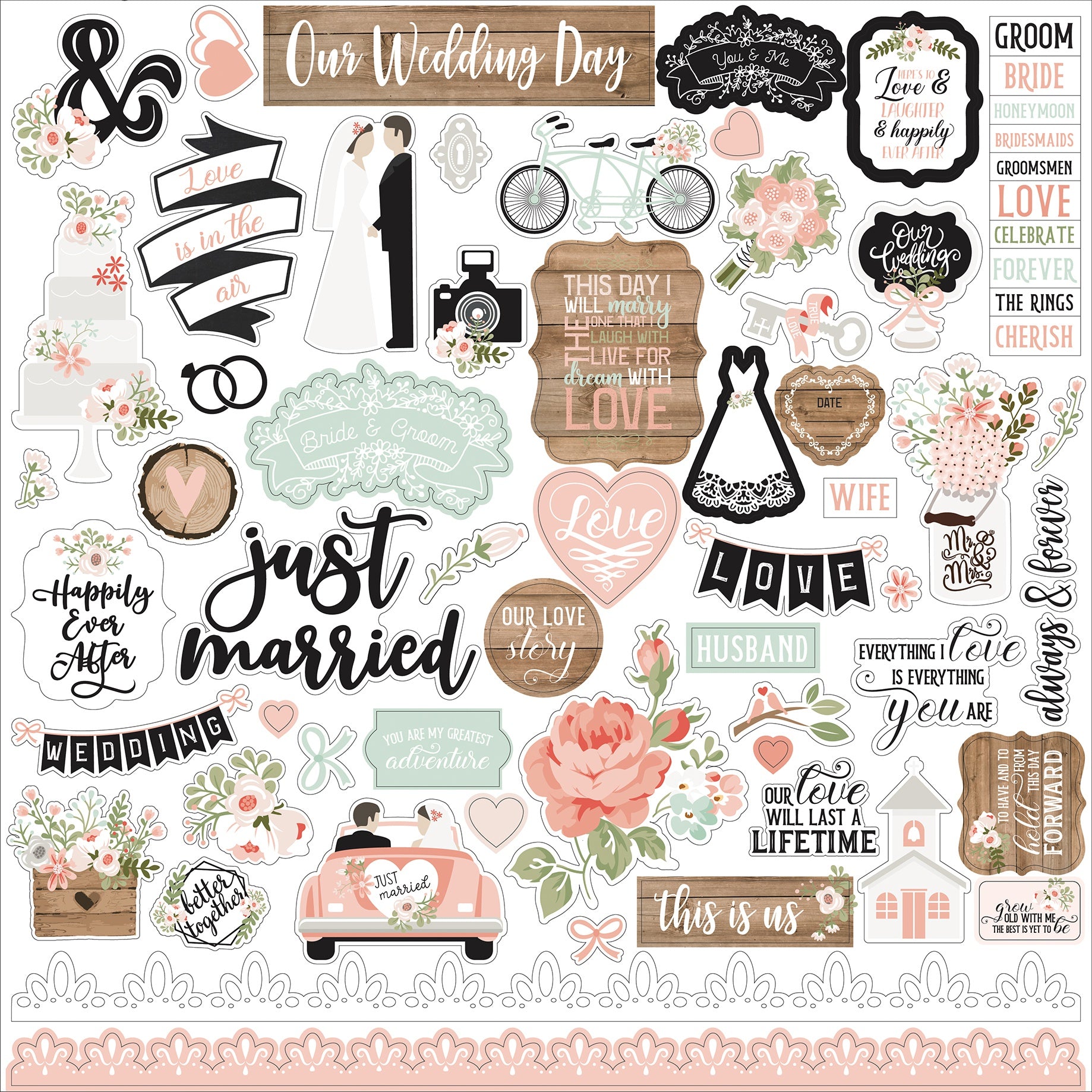 Our Wedding Cardstock Stickers 12"X12" Elements