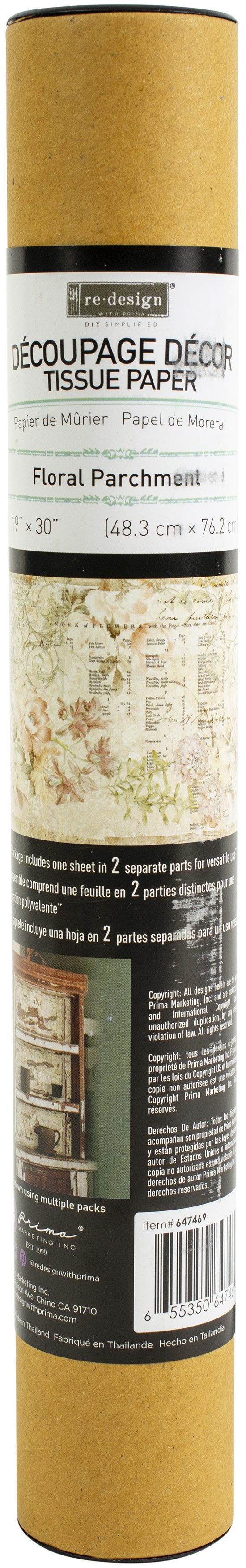 Prima Re-Design Decoupage Decor Tissue Paper 19"X30" 2/Pkg Floral Parchment