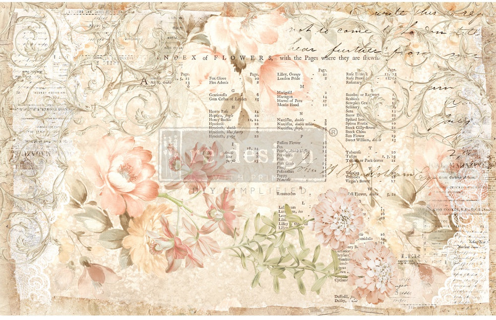 Prima Re-Design Decoupage Decor Tissue Paper 19"X30" 2/Pkg Floral Parchment