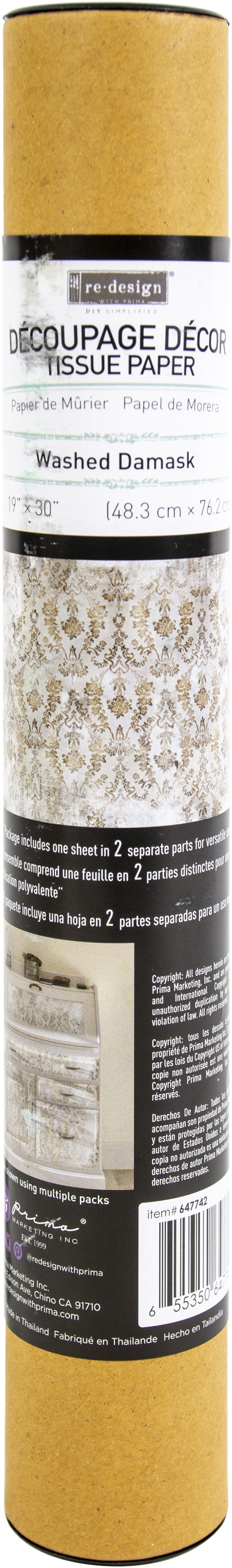 Prima Re-Design Decoupage Decor Tissue Paper 19"X30" 2/Pkg Washed Damask