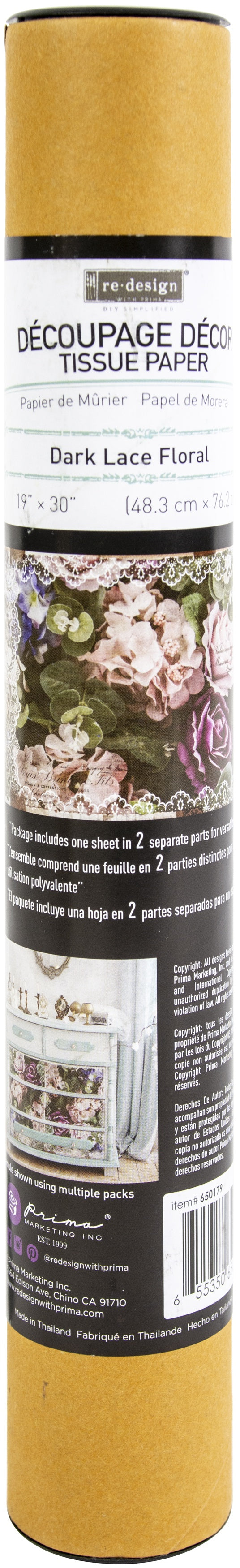 Prima Re-Design Decoupage Decor Tissue Paper 19"X30" 2/Pkg Dark Lace Floral