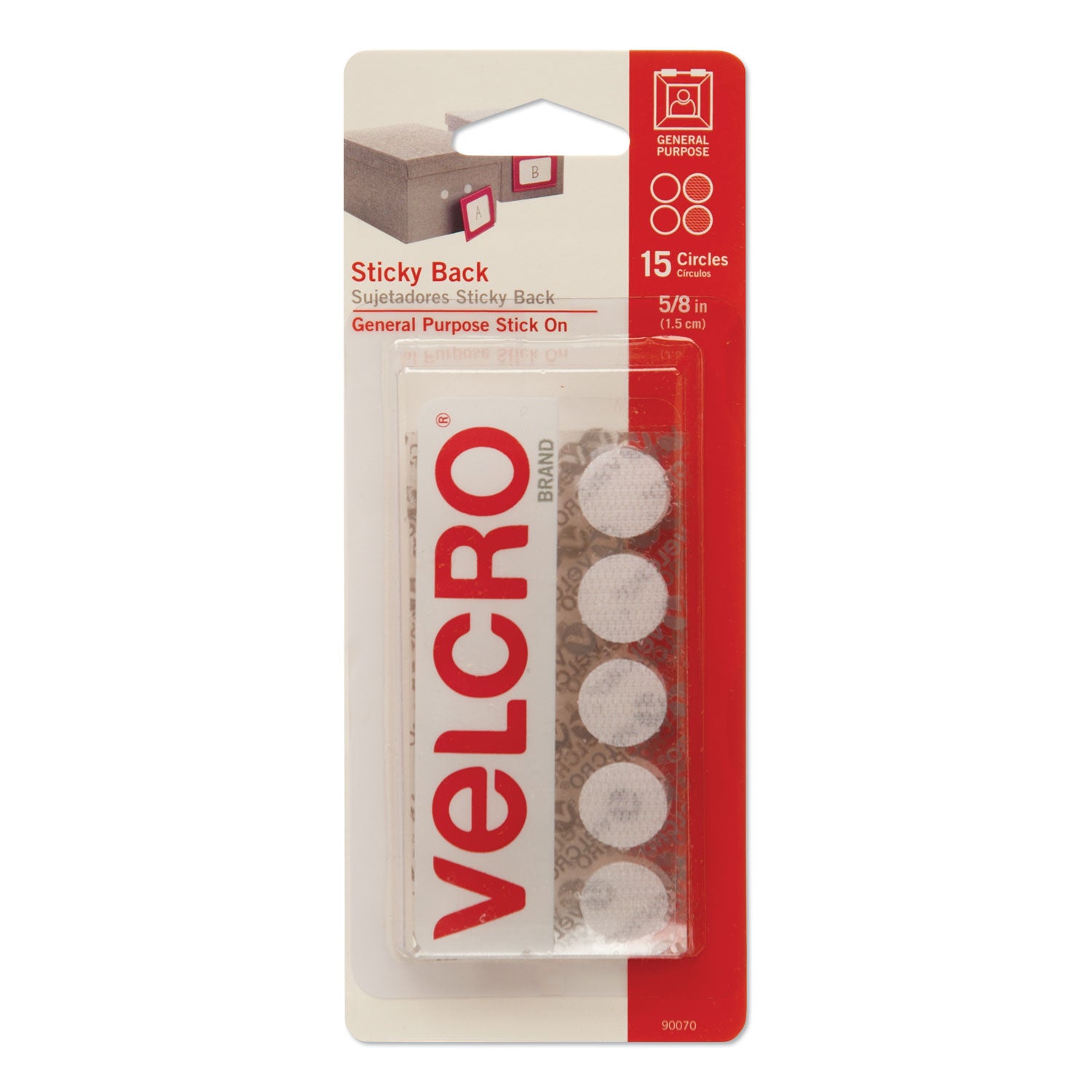 VELCRO(R) Brand STICKY BACK Coins 5/8" 15/Pkg White