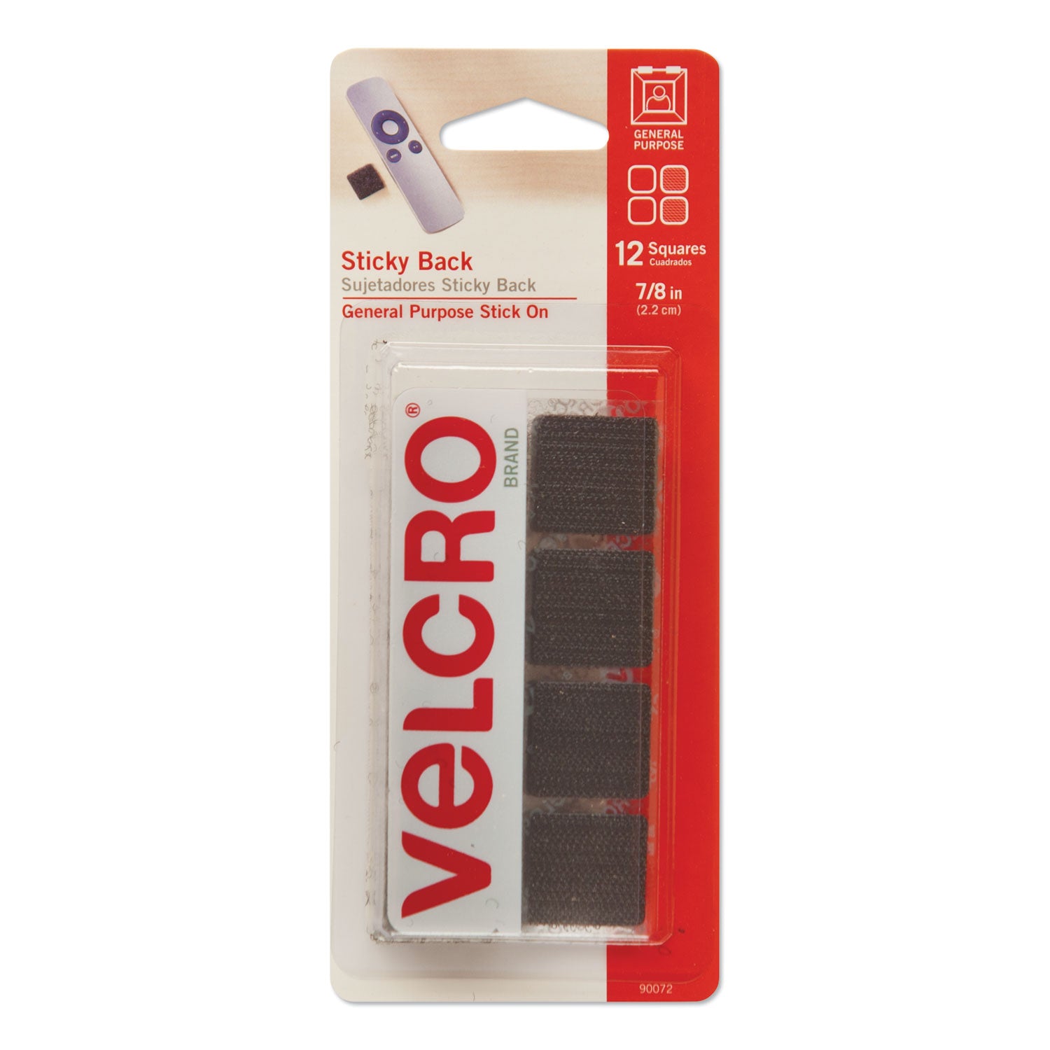 VELCRO(R) Brand STICKY BACK Squares 7/8" 12/Pkg Black