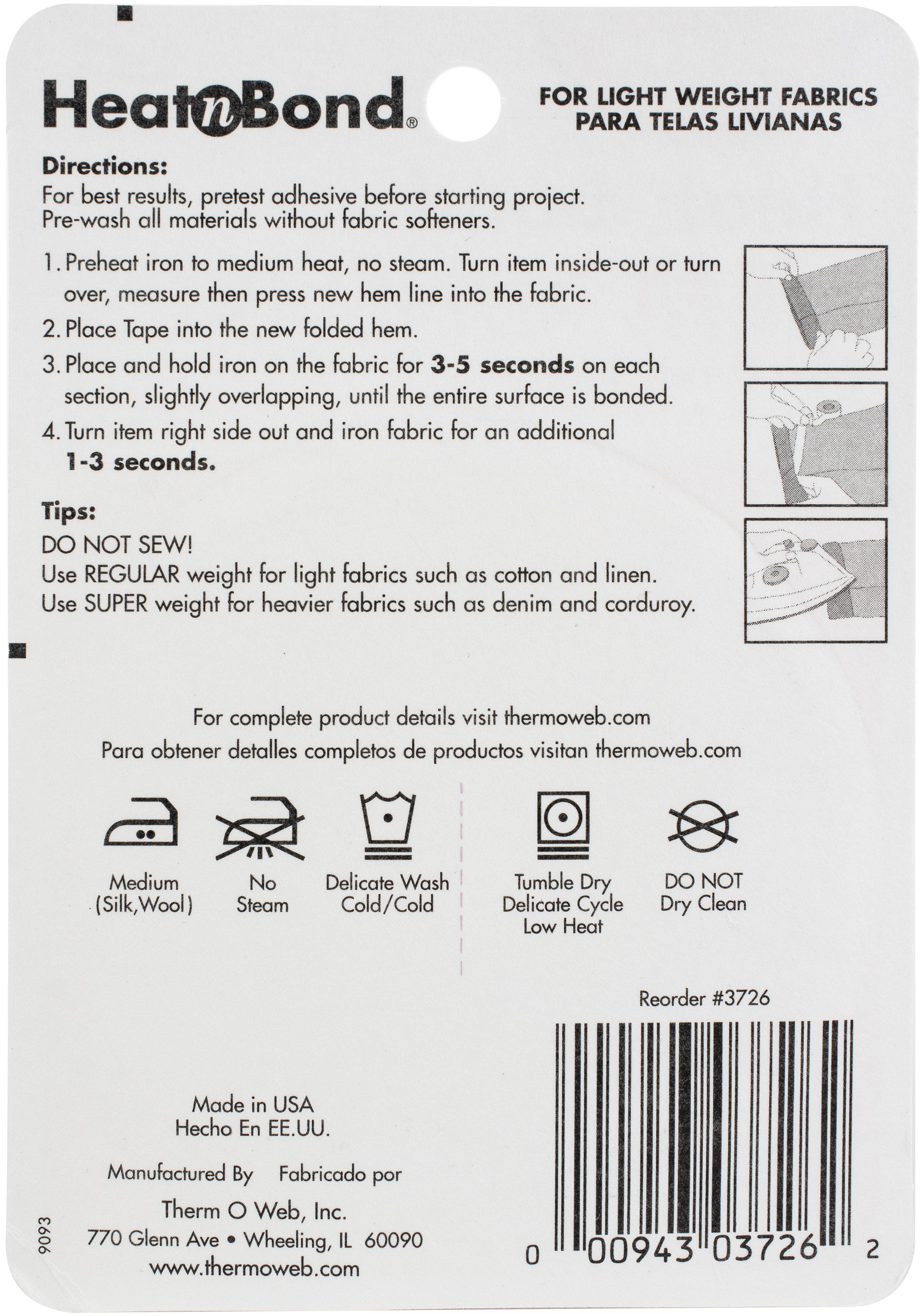 HeatnBond Hem Iron-On Adhesive for Dark Fabrics .375"X10yd