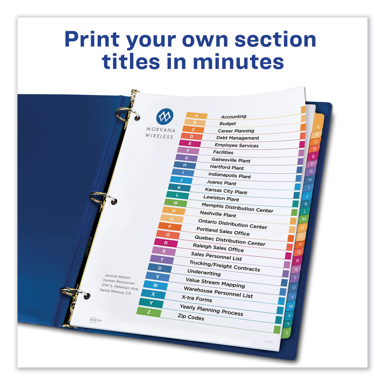 Avery® Ready Index Customizable Table of Contents Multicolor Dividers, 26-Tab, Letter
