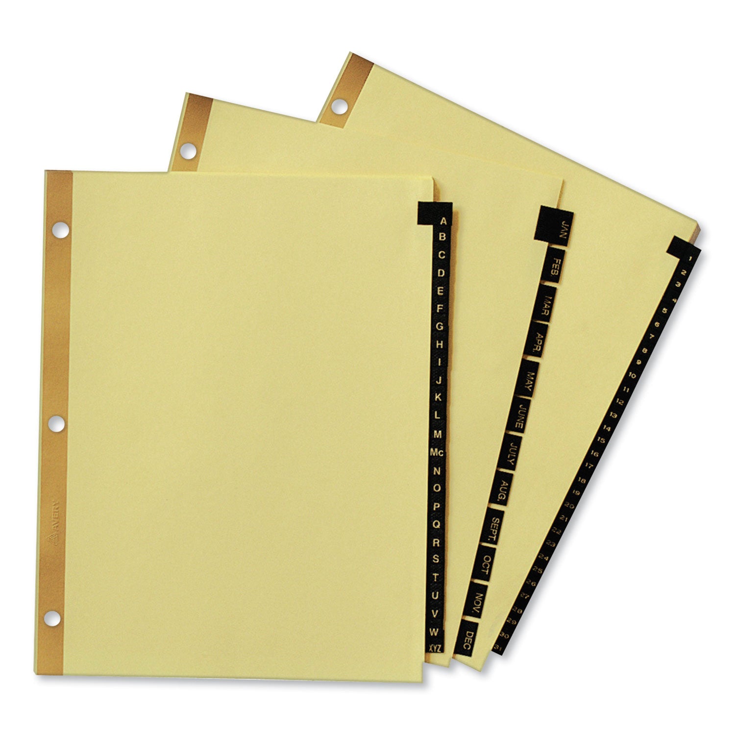 Avery® Preprinted Black Leather Tab Dividers w/Gold Reinforced Edge, 31-Tab, Ltr