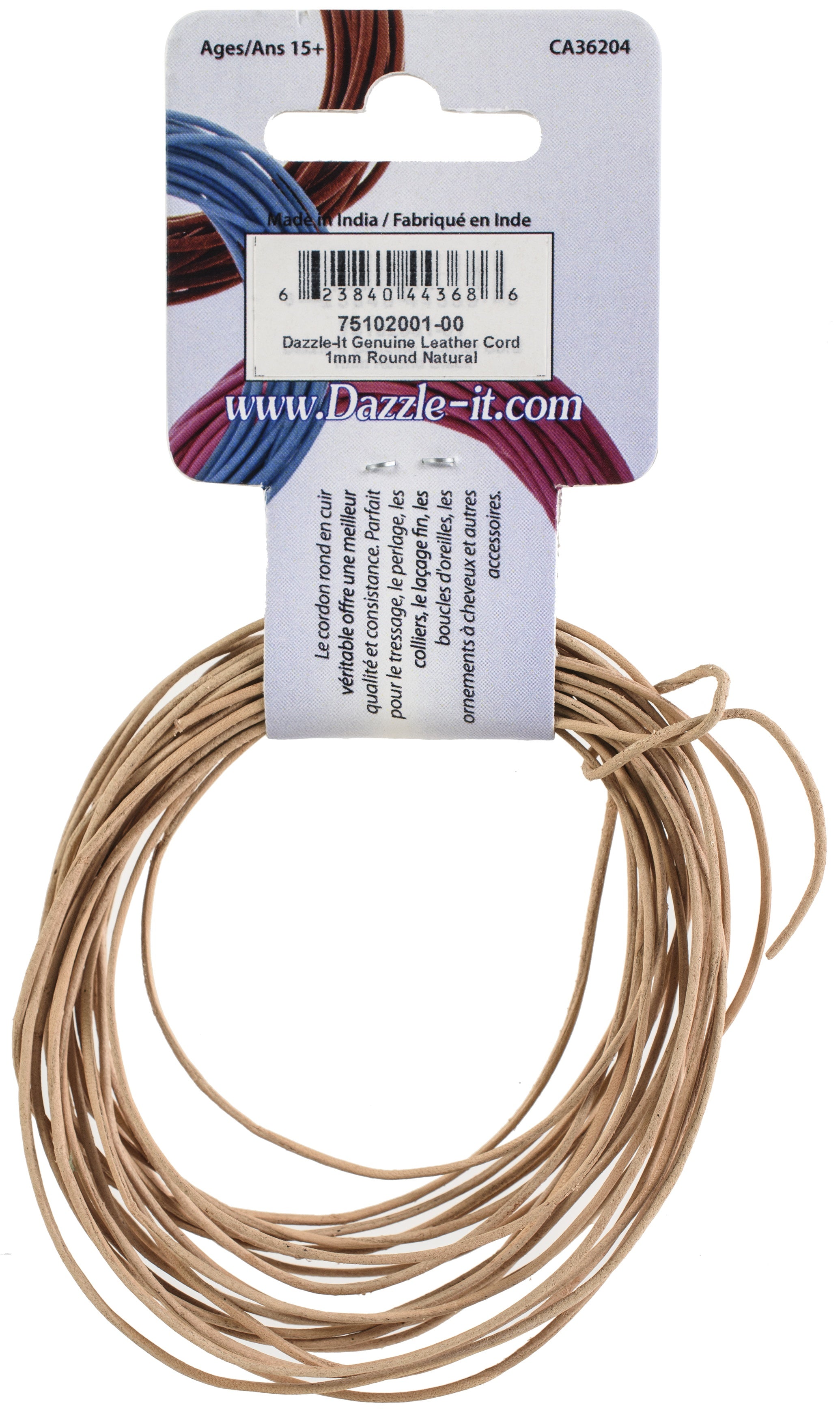 Dazzle-It Genuine Leather Cord 1mm Round 5yd Natural