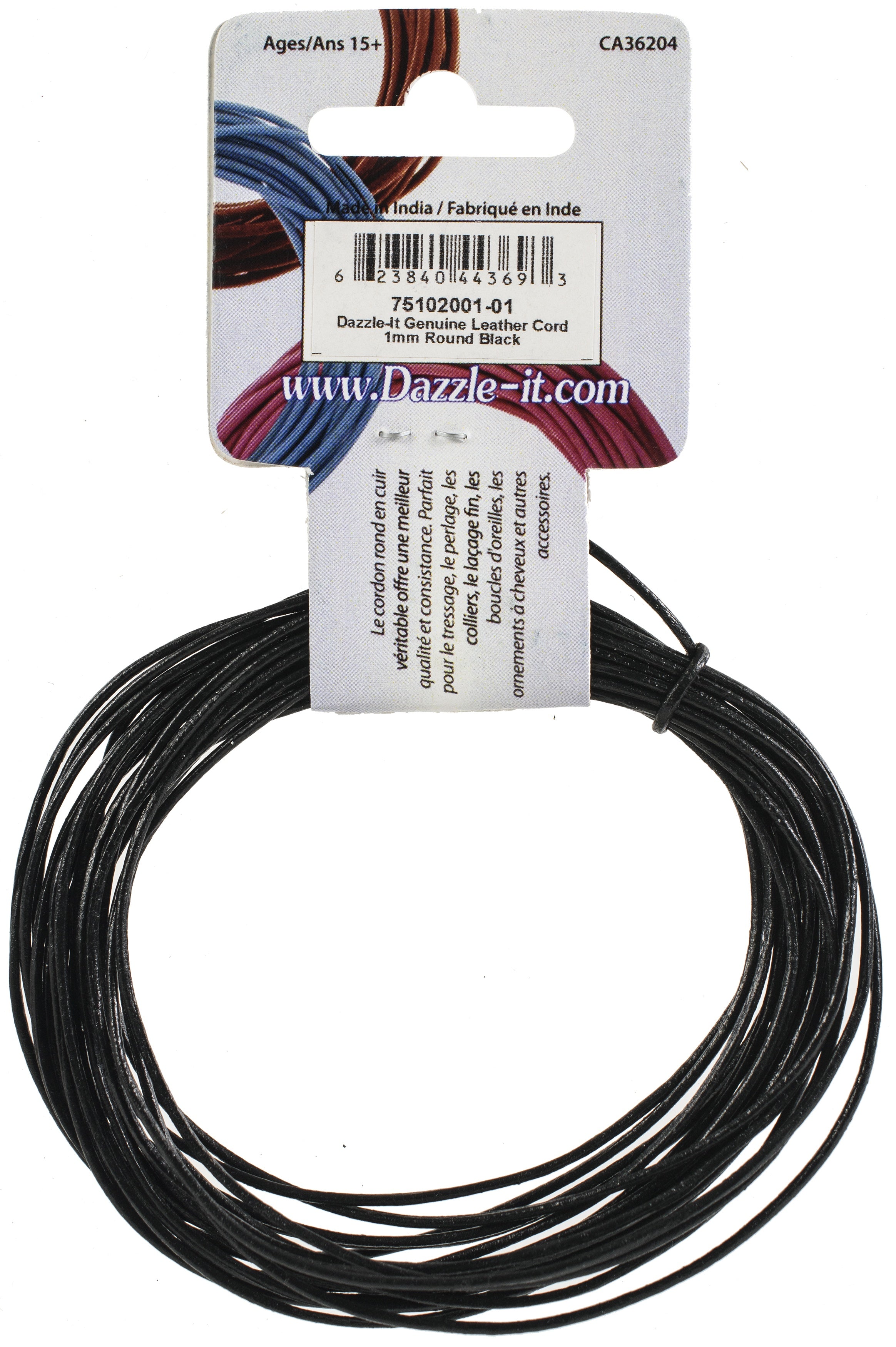 Dazzle-It Genuine Leather Cord 1mm Round 5yd Black