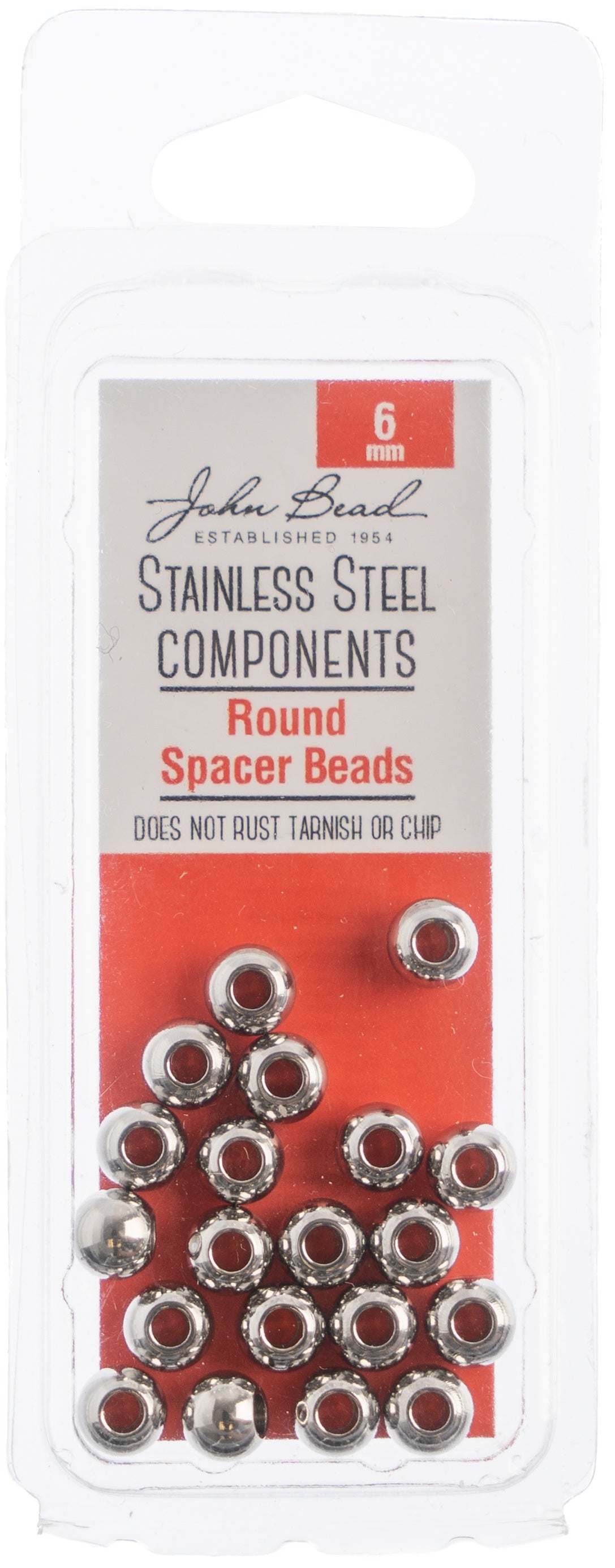 Stainless Steel Round Spacer Bead 20/Pkg 6mm