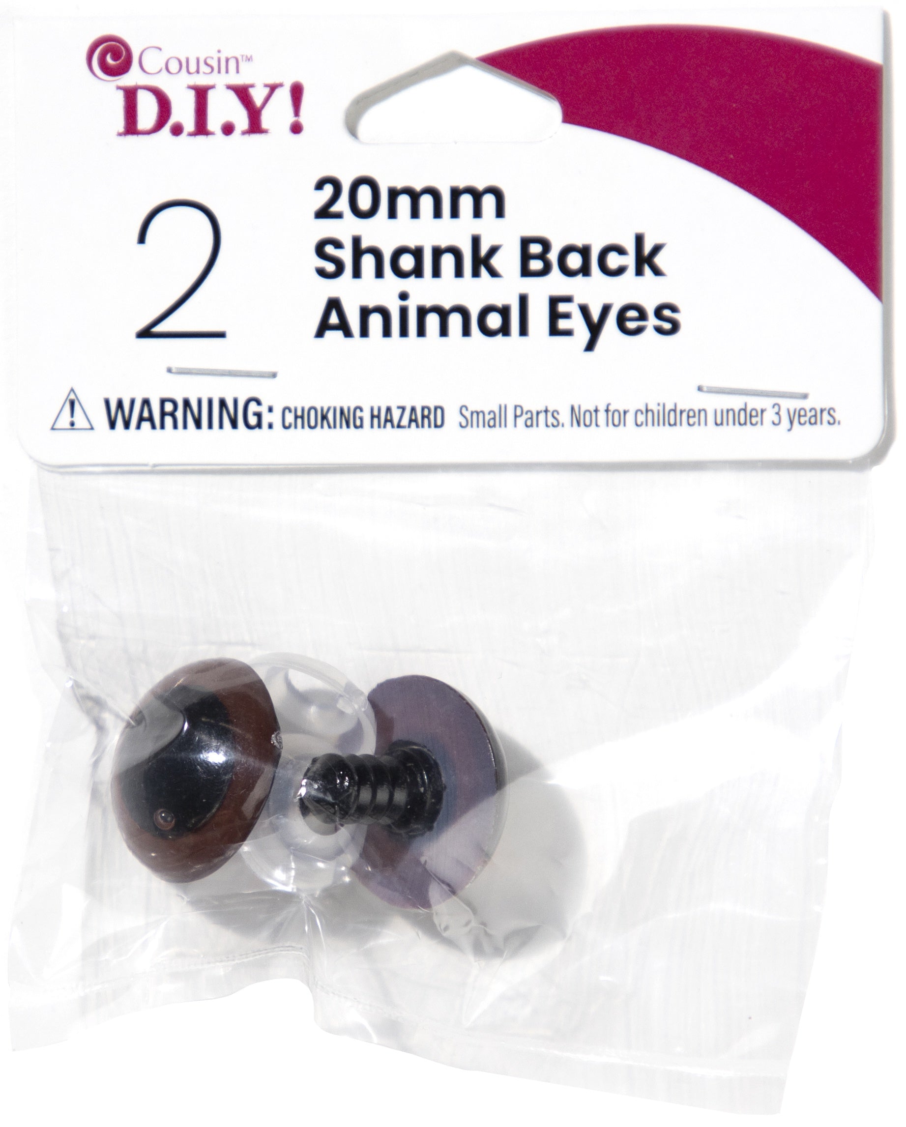 Shank Back Animal Eyes 20mm 2/Pkg Brown