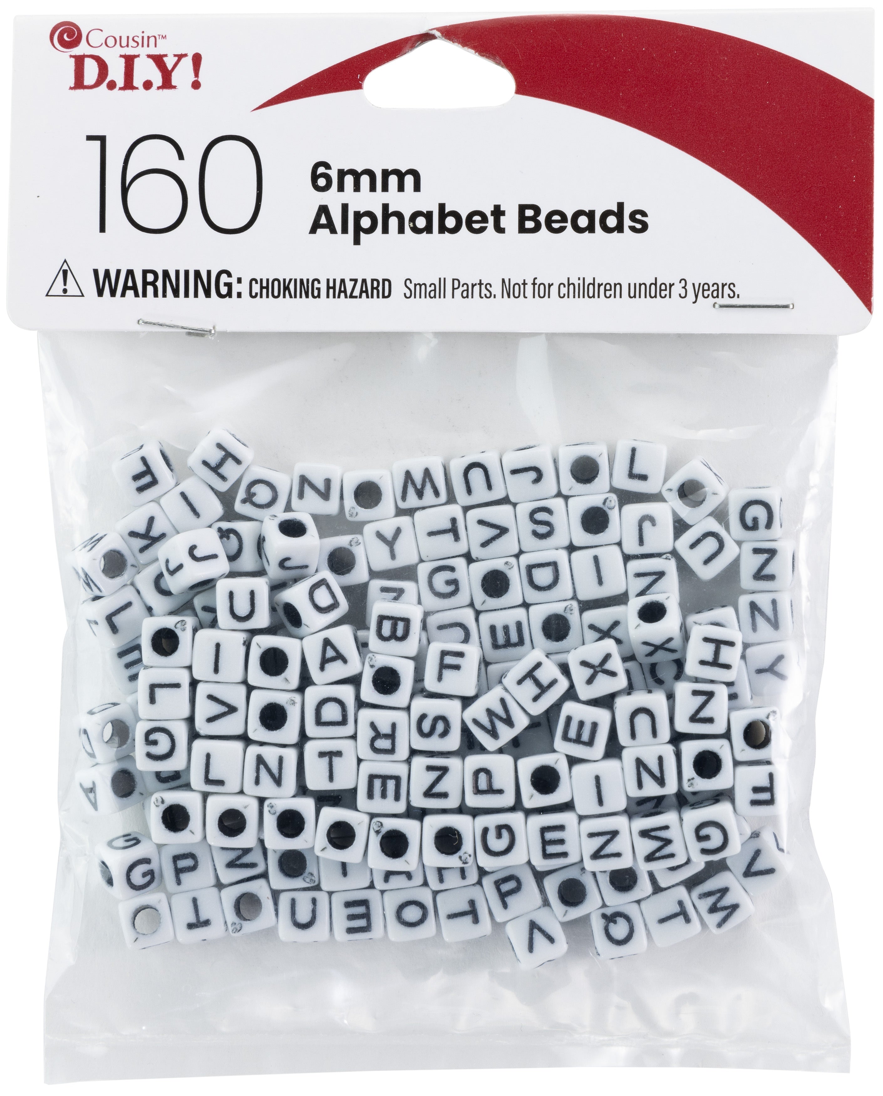 Alphabet Beads 6mm 160/Pkg White With Black Letters