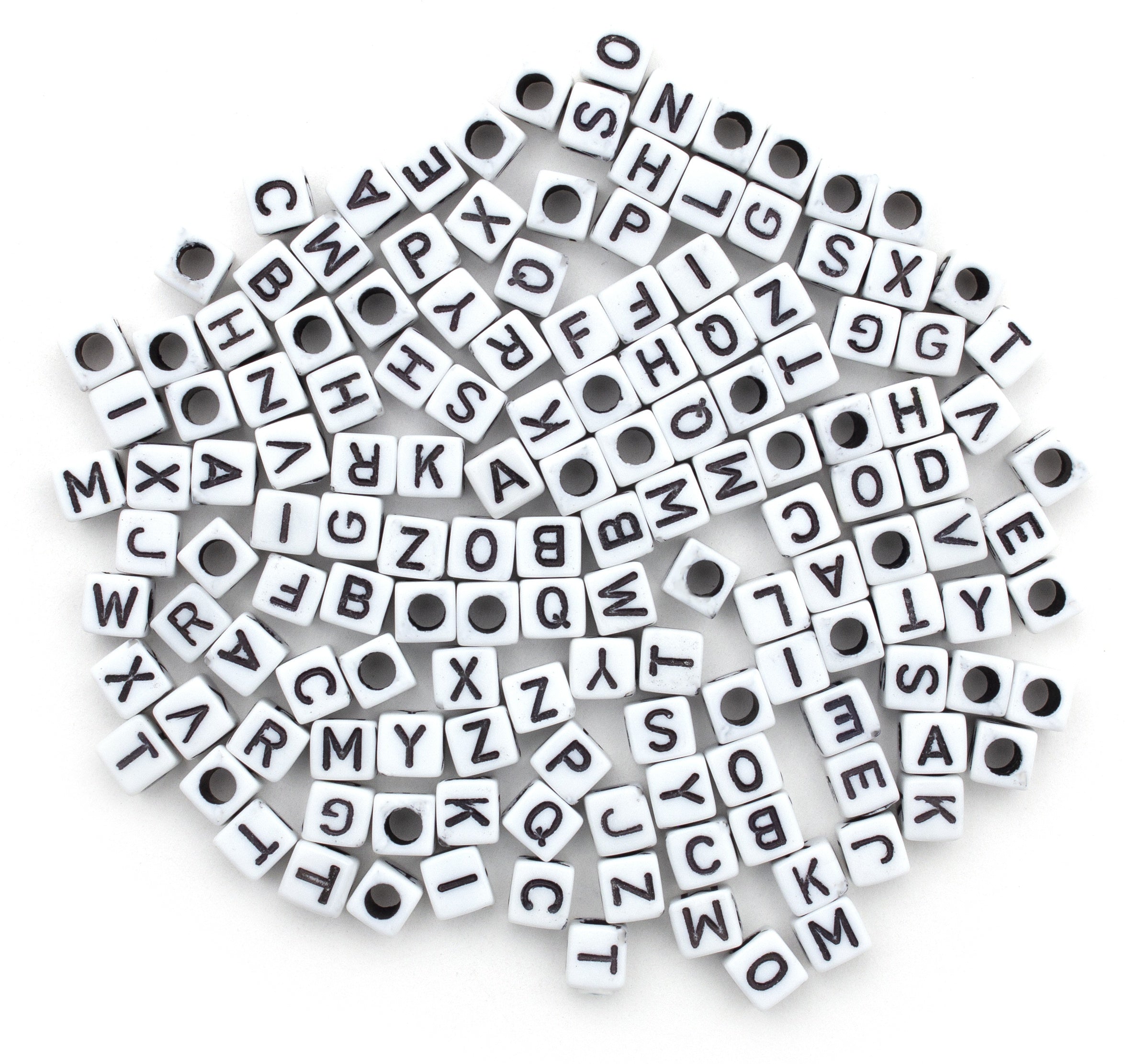 Alphabet Beads 6mm 160/Pkg White With Black Letters
