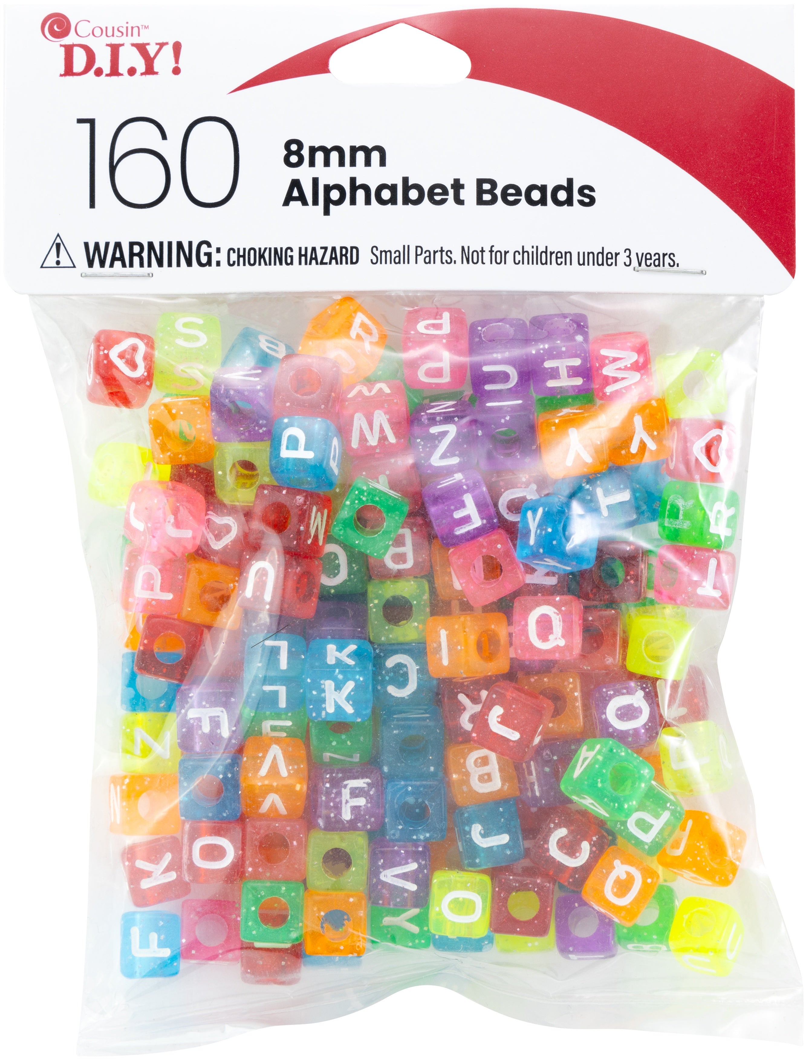 Alphabet Beads 8mm 160/Pkg Transparent Glitter Multicolored