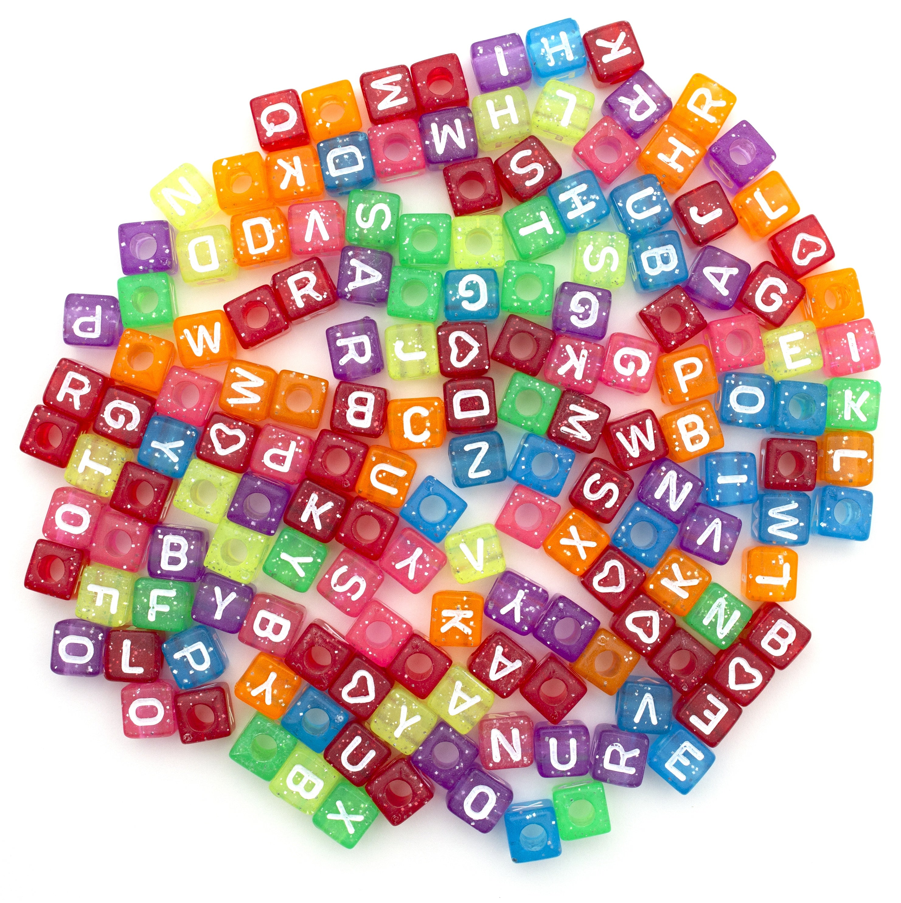 Alphabet Beads 8mm 160/Pkg Transparent Glitter Multicolored