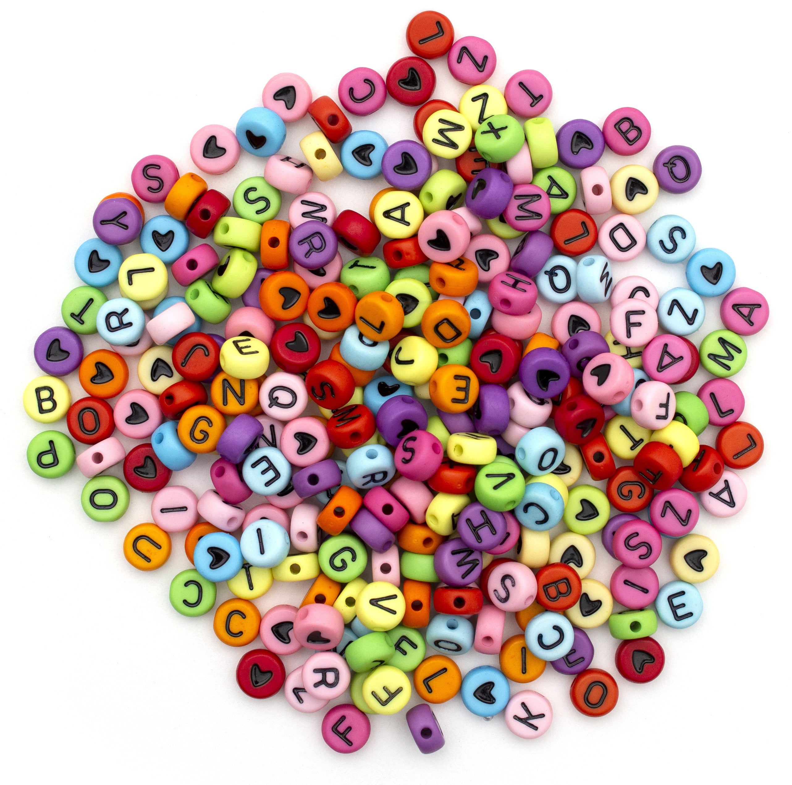 Alphabet Beads 7mm 250/Pkg Assorted Round With Black Letters